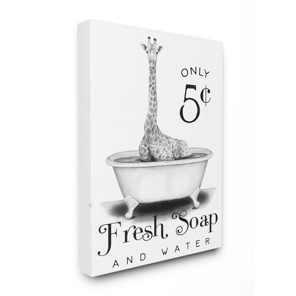 Stupell Industries Country Fresh Soap And Water Sign Giraffe Bath Sketch Canvas Wall Art Design by Rachel Nieman