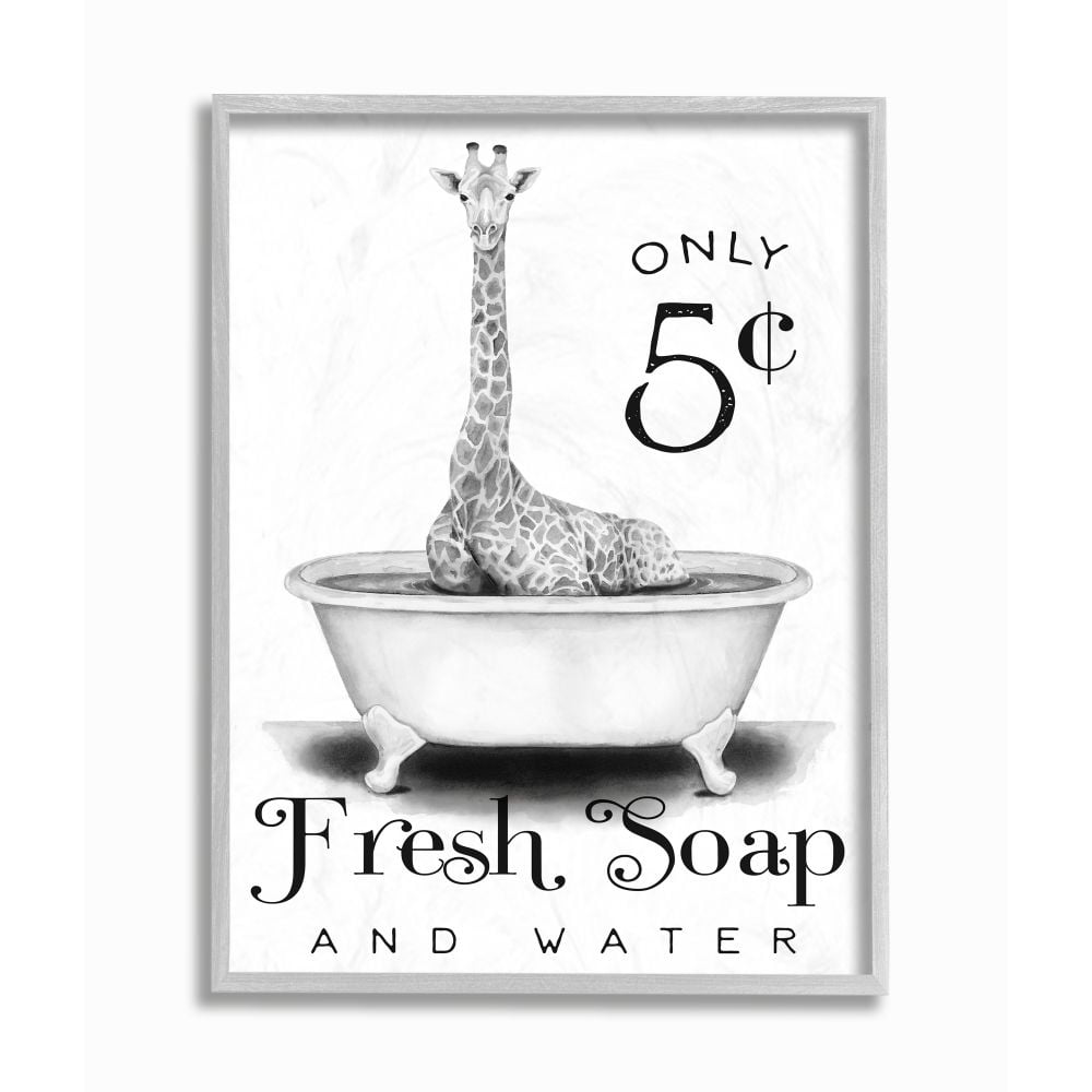 Stupell Industries Country Fresh Soap And Water Sign Giraffe Bath Sketch Framed Wall Art Design by Rachel Nieman