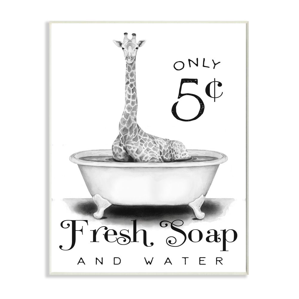 Stupell Industries Country Fresh Soap And Water Sign Giraffe Bath Sketch Wall Plaque Design by Rachel Nieman