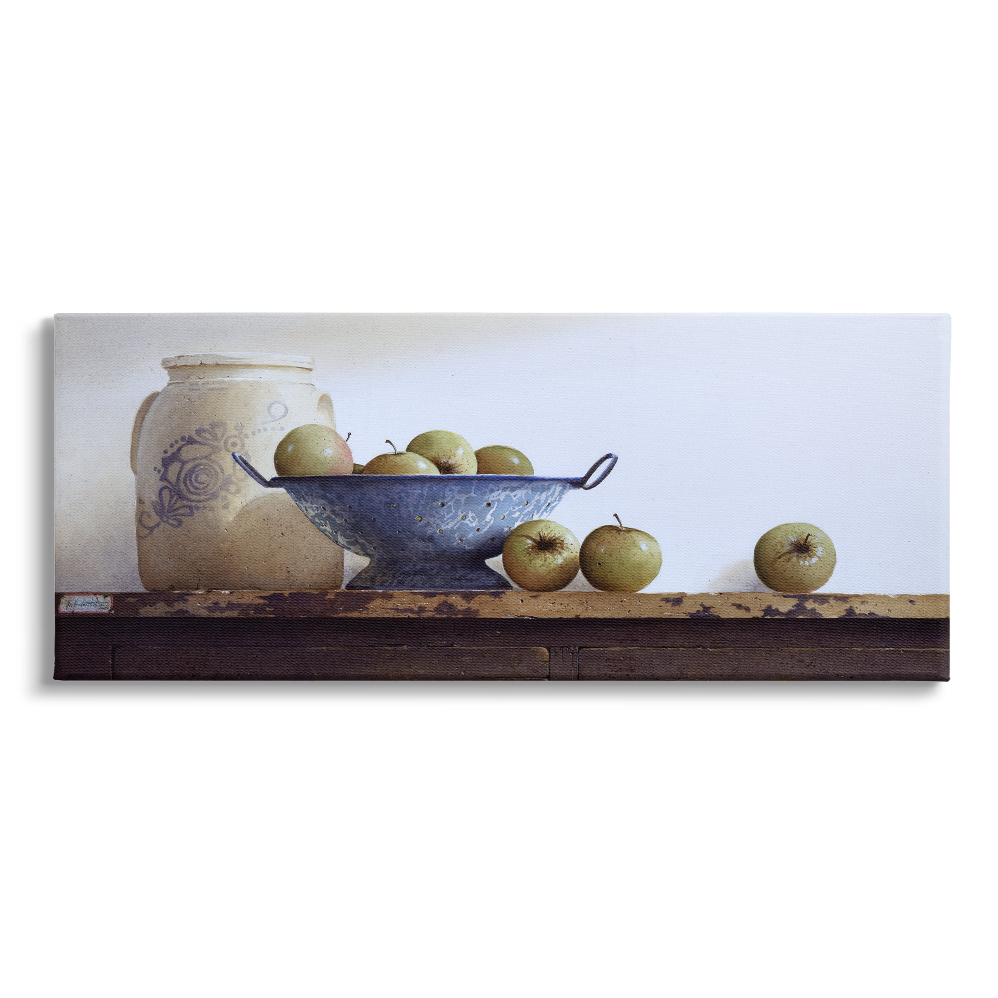 Country Rustic Still Life Canvas Art with Green Apples, 24 x 10