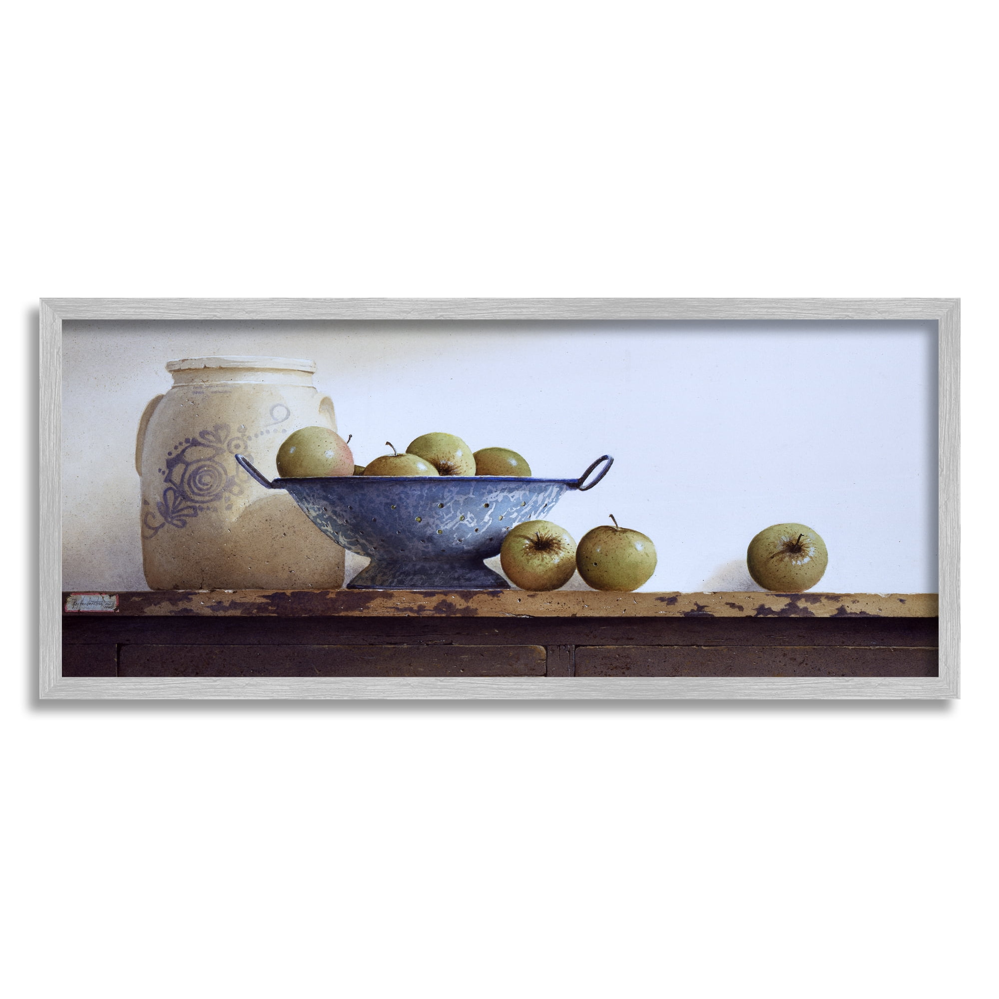 Stupell Industries Country Fruit Still Life Food & Beverage Painting Gray Framed Art Print Wall Art, 30 x 13