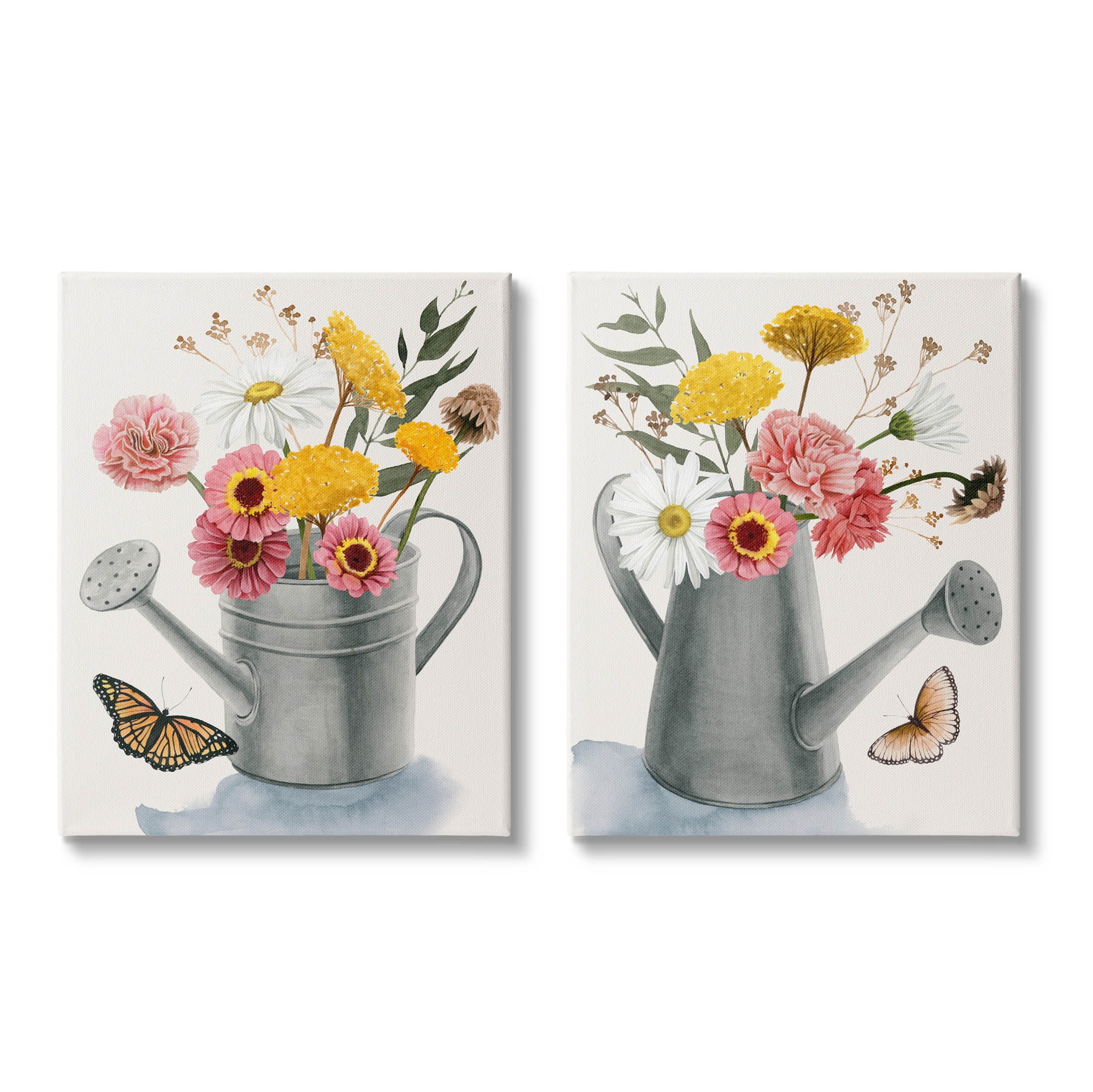 Stupell Industries Country Garden Botanical Watering Cans Graphic Art Gallery Wrapped Canvas Print Wall Art, Set of 2, Design by Grace Popp