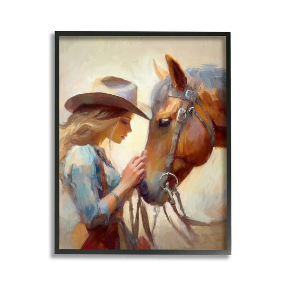 Stupell Industries Country Girl & Horse Animals & Insects Painting Black Framed Art Print Wall Art, 11 x 14