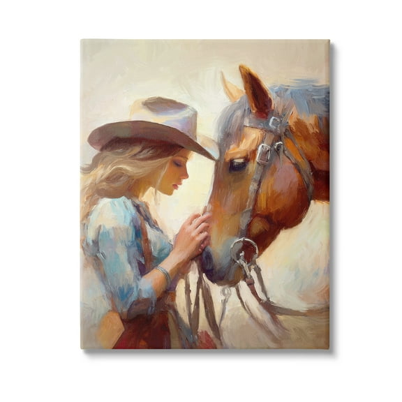 Stupell Industries Country Girl & Horse Animals & Insects Painting Gallery Wrapped Canvas Art Print Wall Art, 16 x 20