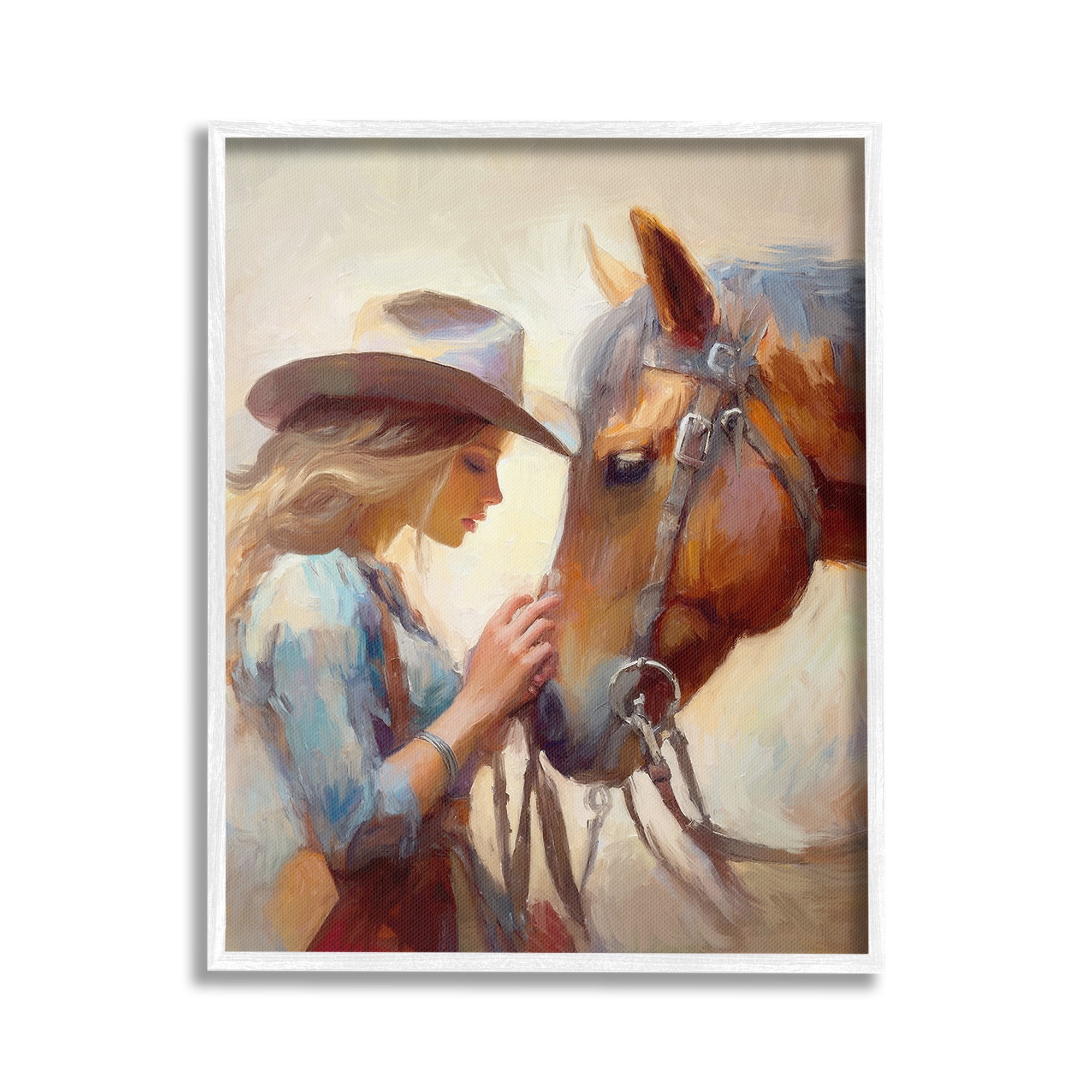 Stupell Industries Country Girl & Horse Animals & Insects Painting White Framed Art Print Wall Art, 16 x 20