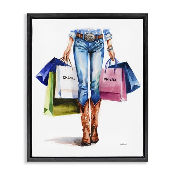 Stupell Industries Southwestern Country Girl Shopping Bags Black Floating Frame Canvas Art, 17 x 21, by Amanda Greenwood