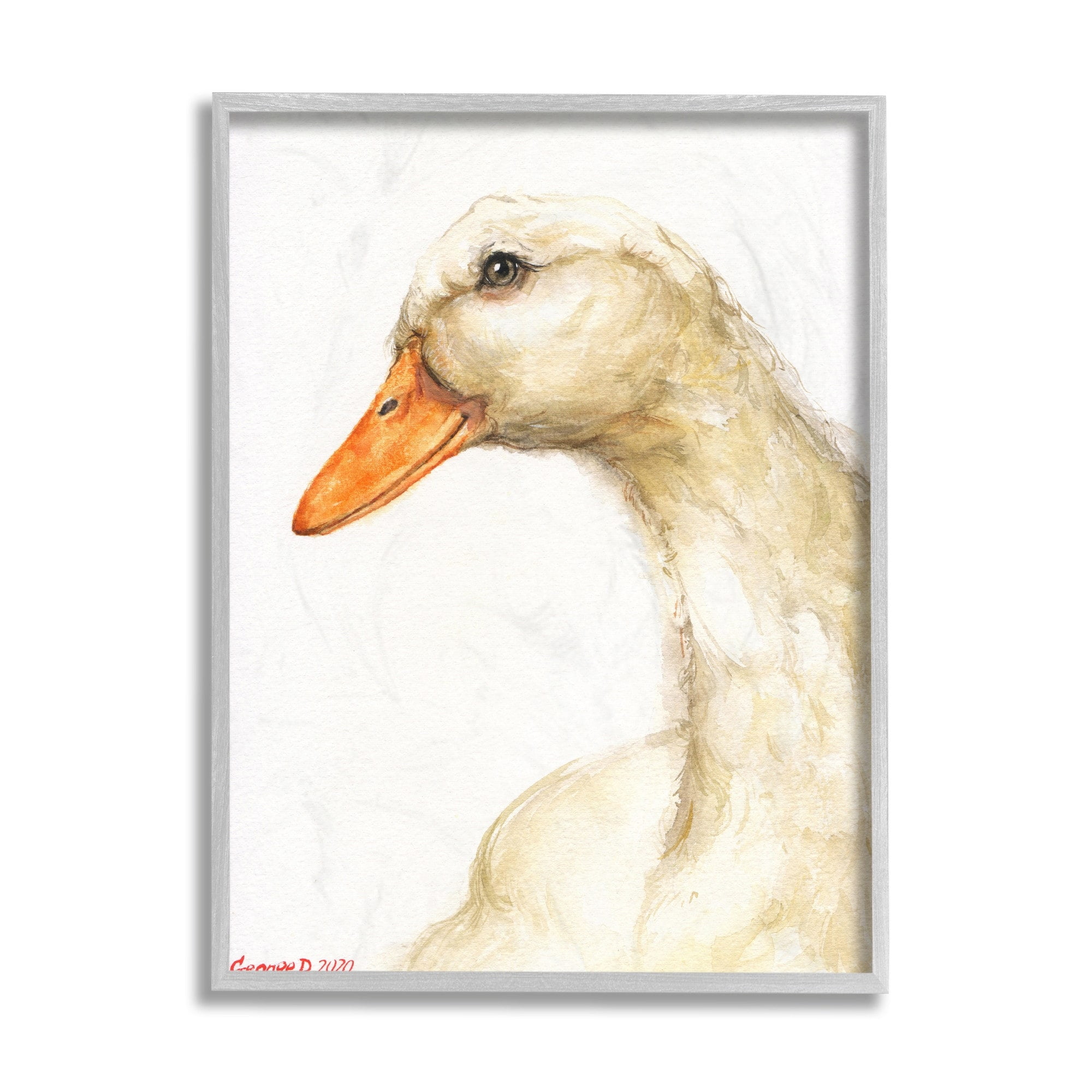 Stupell Industries Country Goose Portrait Soft Feather Bird Grey Framed, 16 x 20, Design by George Dyachenko