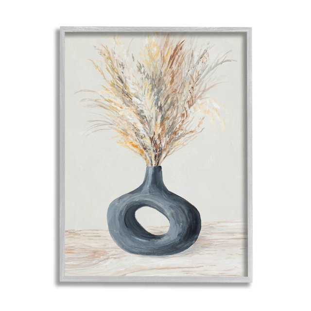 Stupell Industries Country Grain Modern Vase Painting Gray Framed Art
