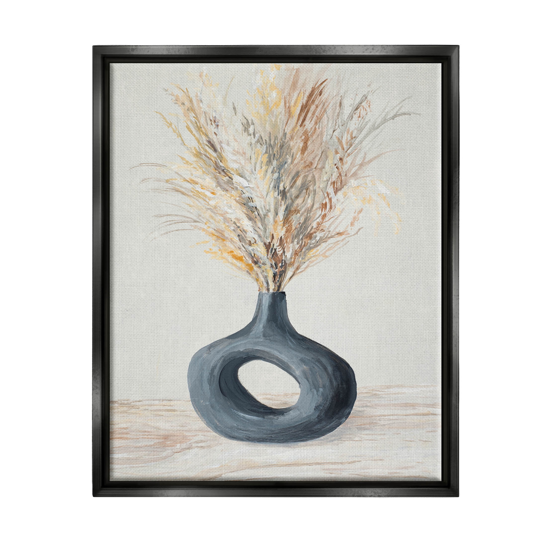 Stupell Industries Country Grain Modern Vase Painting Jet Black Floating Framed Canvas Print Wall Art, Design by Lanie Loreth