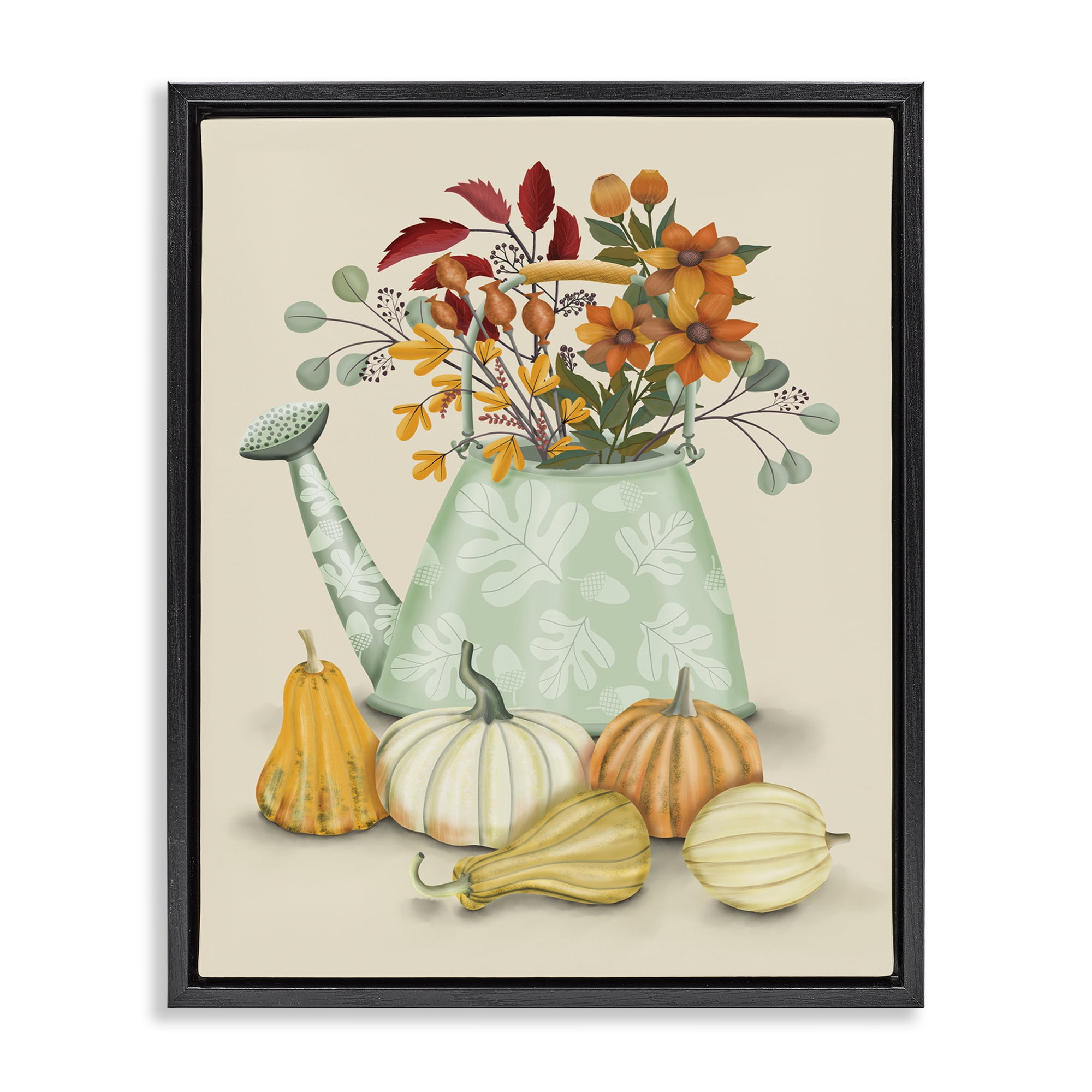 Stupell Industries Country Harvest & Bouquet Plants & Flowers Painting Black Floater Framed Canvas Art Print Wall Art, 17 x 21