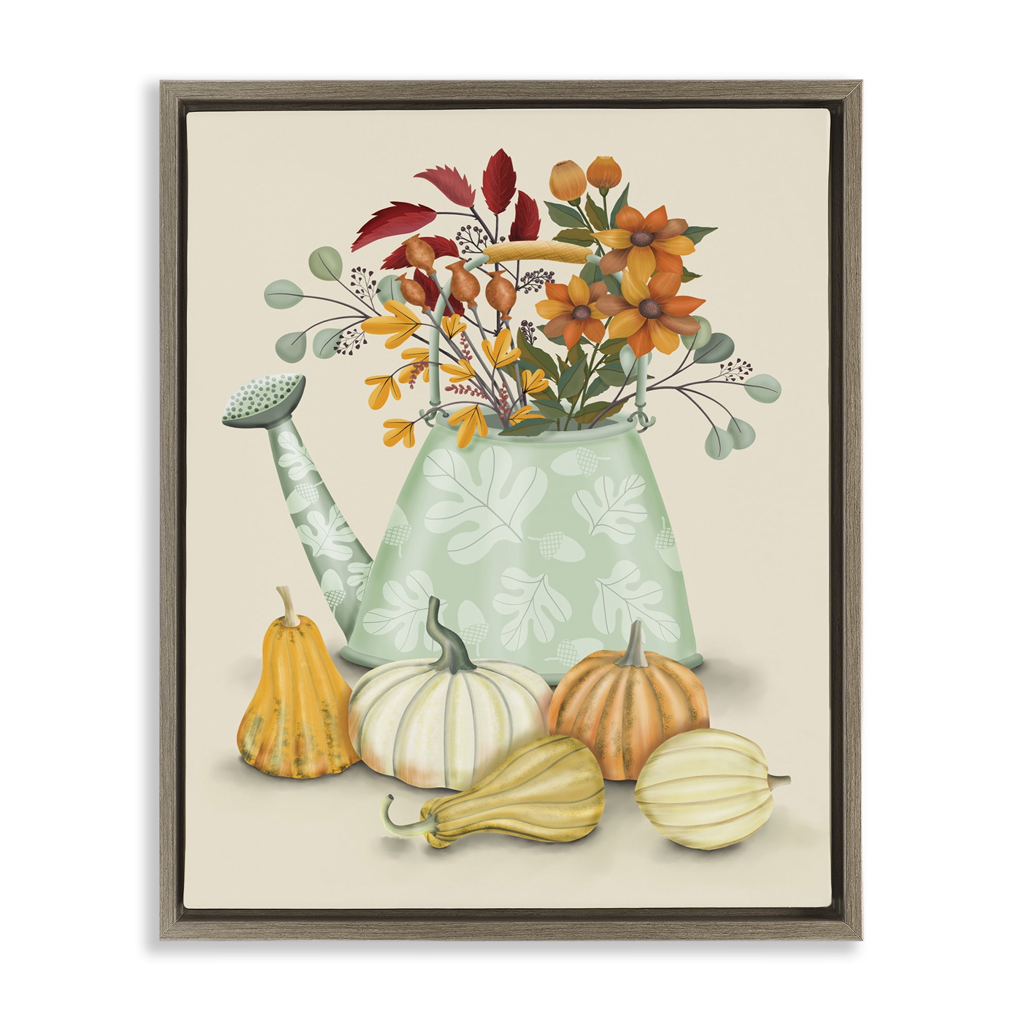 Stupell Industries Country Harvest & Bouquet Plants & Flowers Painting Brown Floater Framed Canvas Art Print Wall Art, 25 x 31