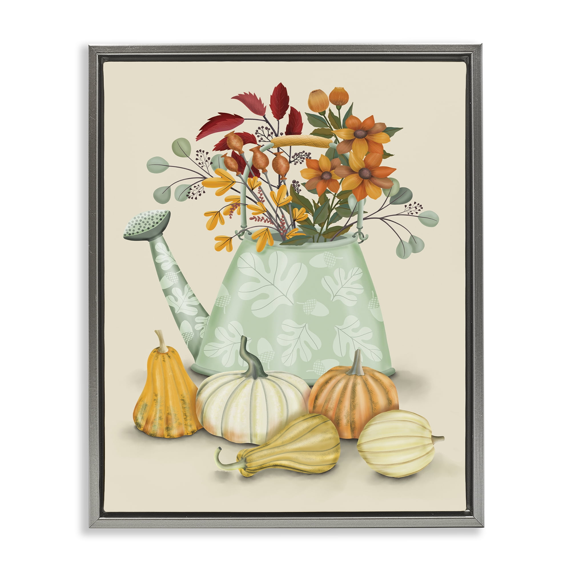 Stupell Industries Country Harvest & Bouquet Plants & Flowers Painting Gray Floater Framed Canvas Art Print Wall Art, 17 x 21