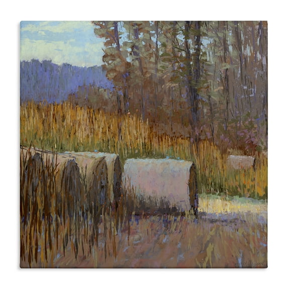 Stupell Industries Country Hay Bales Landscape Painting Gallery Wrapped Canvas Art Print Wall Art, 17 x 17