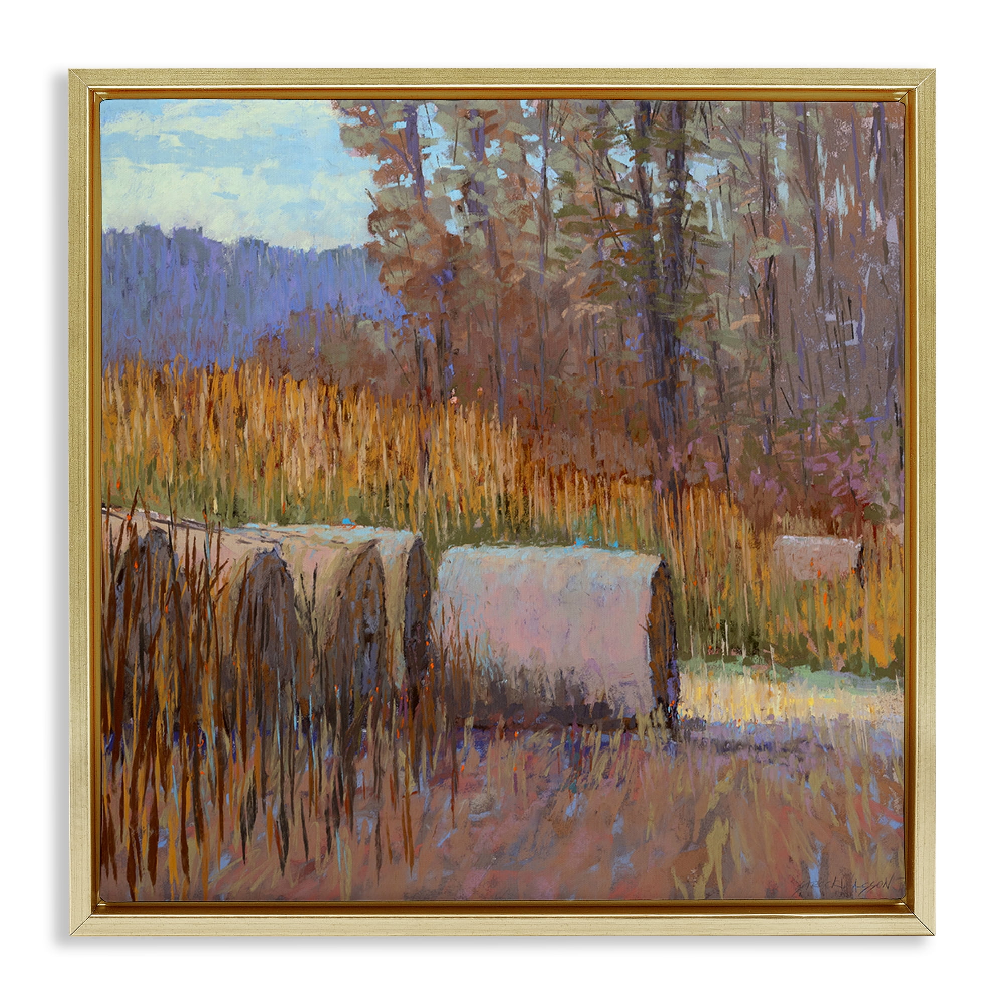 Stupell Industries Country Hay Bales Landscape Painting Gold Floater Framed Canvas Art Print Wall Art, 18 x 18
