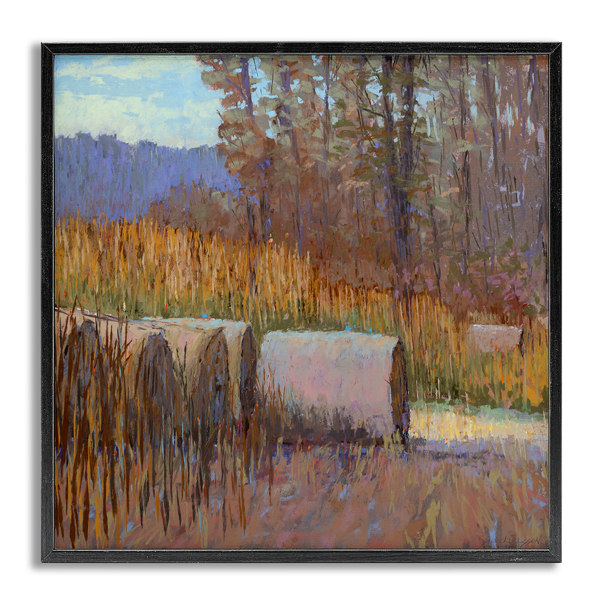Stupell Industries Country Hay Bales Landscape Painting Gray Framed Art Print Wall Art, 17 x 17