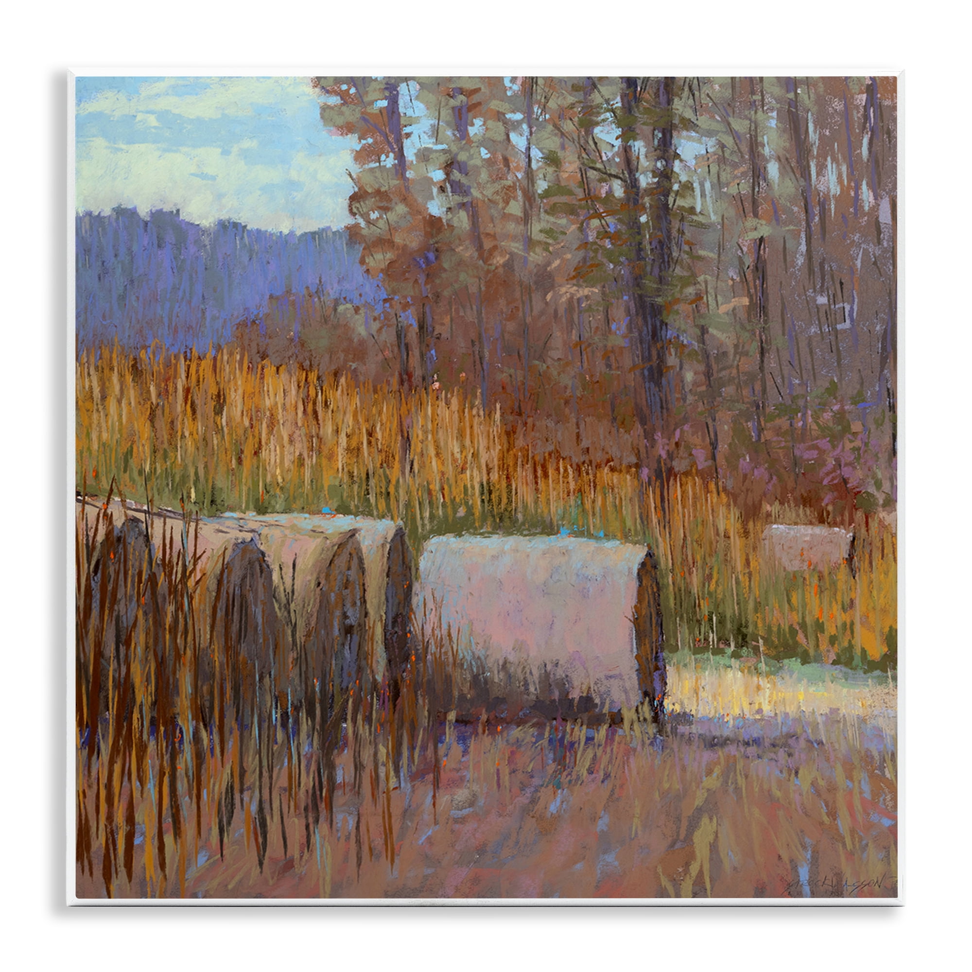 Stupell Industries Country Hay Bales Landscape Painting Unframed Art Print Wall Art, 12 x 12