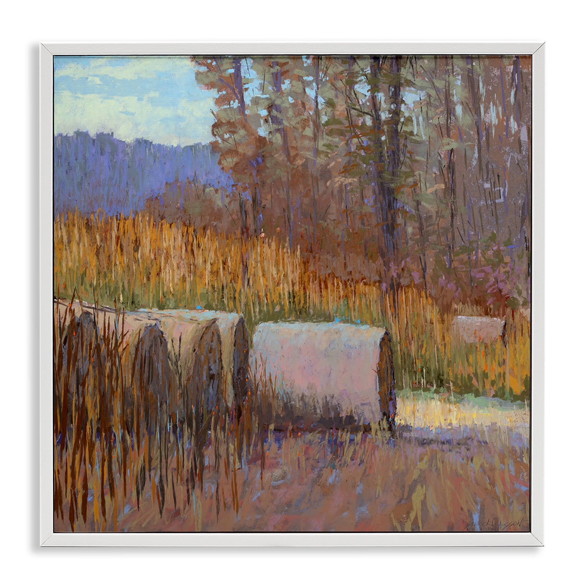 Stupell Industries Country Hay Bales Landscape Painting White Framed Art Print Wall Art, 24 x 24