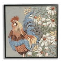 Stupell Industries Country Hen & Daisies Animals & Insects Painting Black Framed Art Print Wall Art, 12 x 12