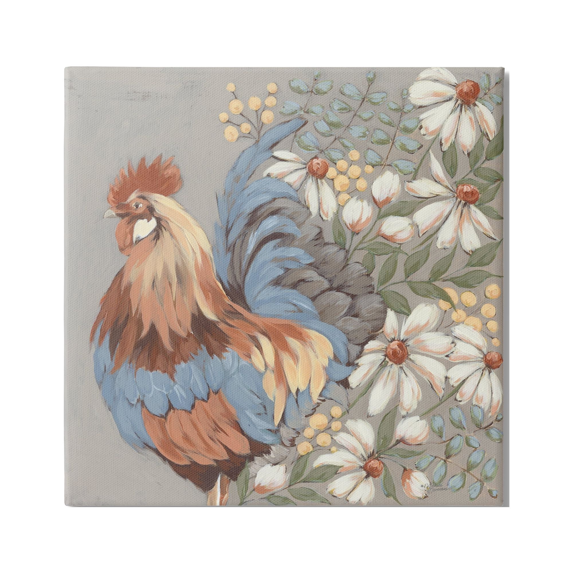 Country Hen and Daisies 24" x 24" Canvas Wall Art