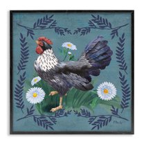 Stupell Industries Country Hen & Ferns Animals & Insects Painting Black Framed Art Print Wall Art, 12 x 12
