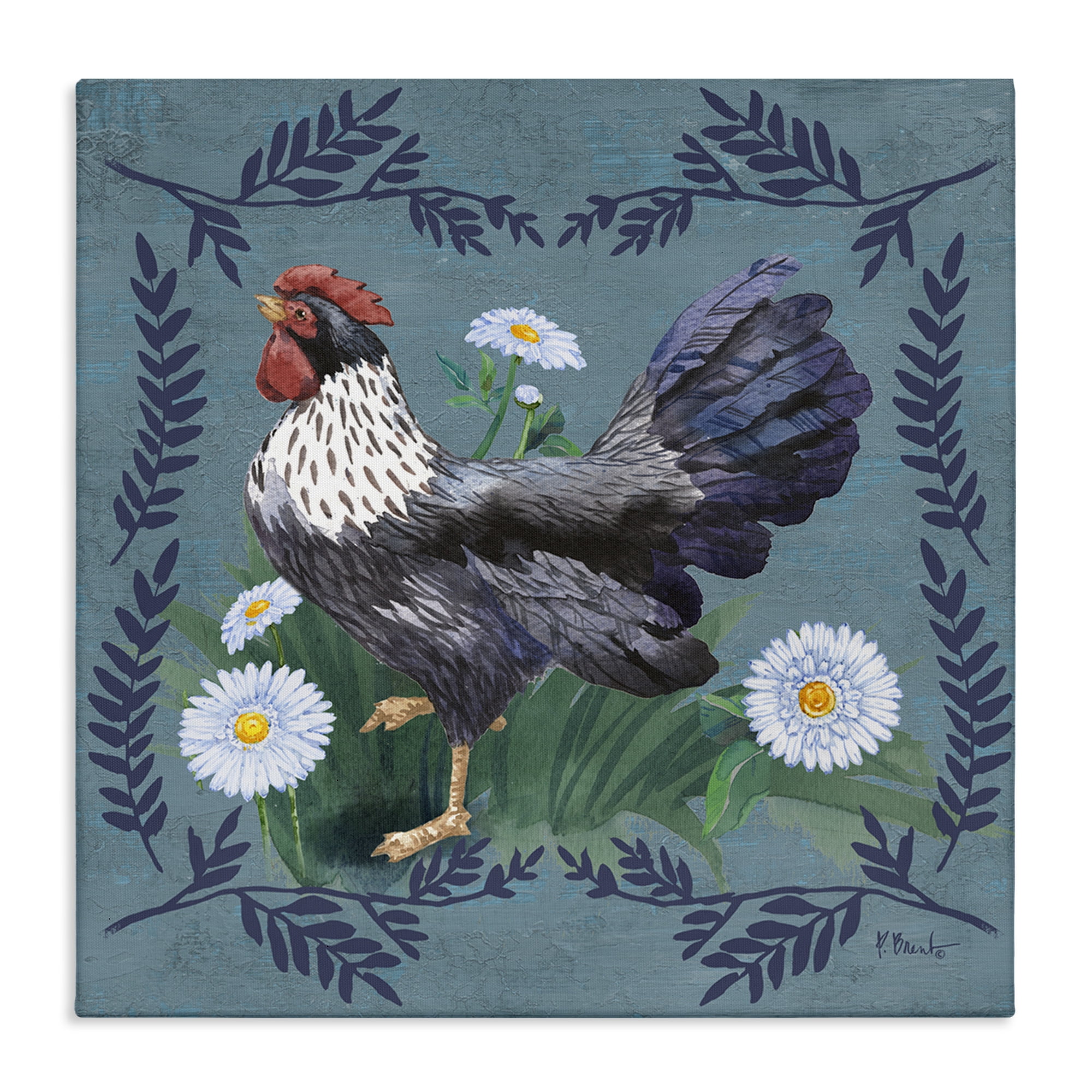 Stupell Industries Country Hen & Ferns Animals & Insects Painting Gallery Wrapped Canvas Art Print Wall Art, 24 x 24
