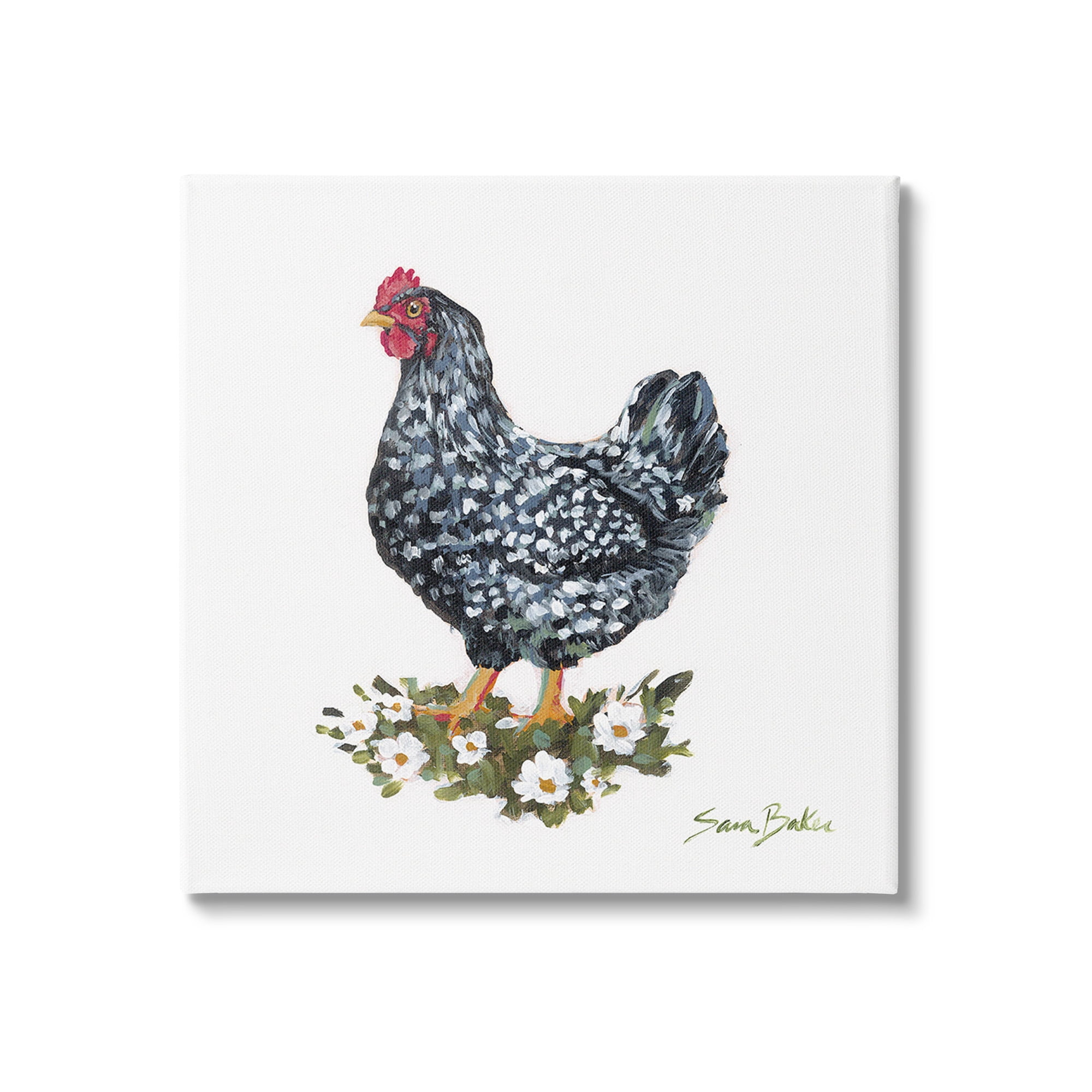 Stupell Industries Country Hen with Daisies Animals & Insects Painting Gallery Wrapped Canvas Art Print Wall Art, 17 x 17
