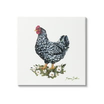 Stupell Industries Country Hen with Daisies Animals & Insects Painting Gallery Wrapped Canvas Art Print Wall Art, 17 x 17