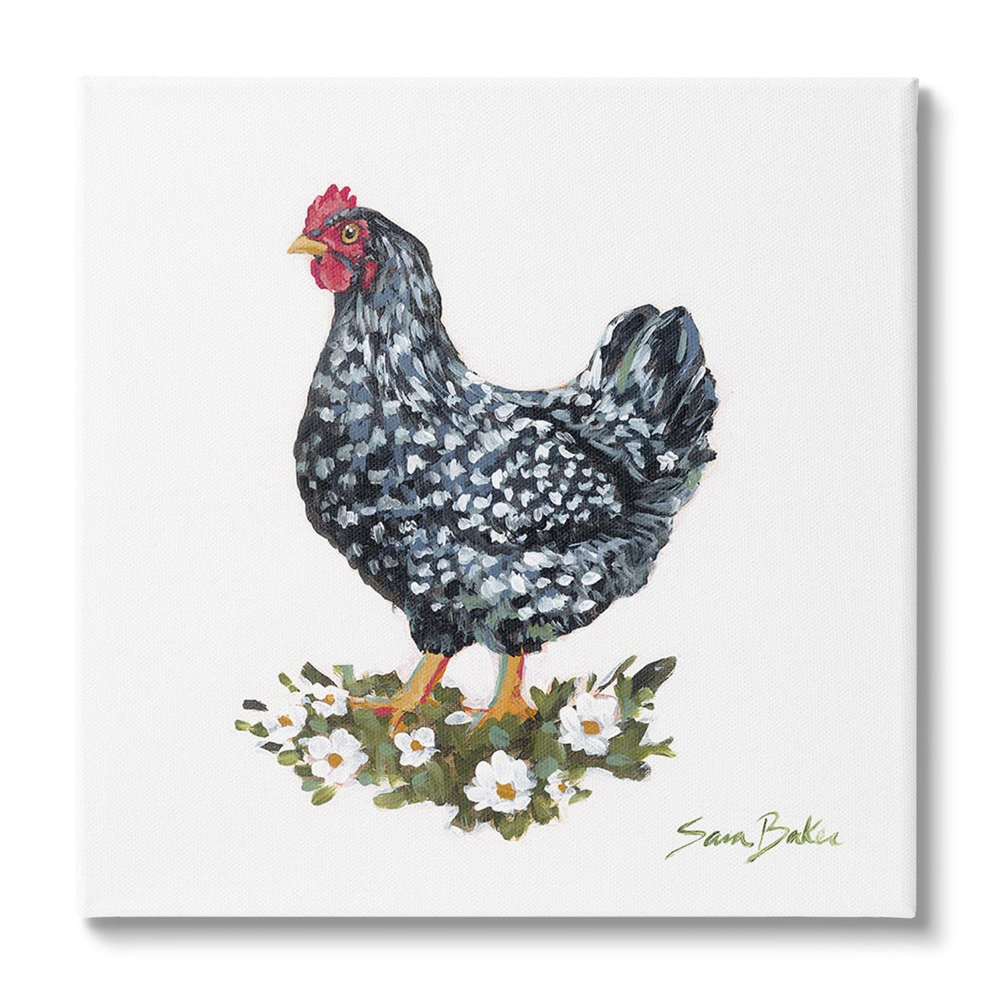 Stupell Industries Country Hen with Daisies Animals & Insects Painting Gallery Wrapped Canvas Art Print Wall Art, 30 x 30
