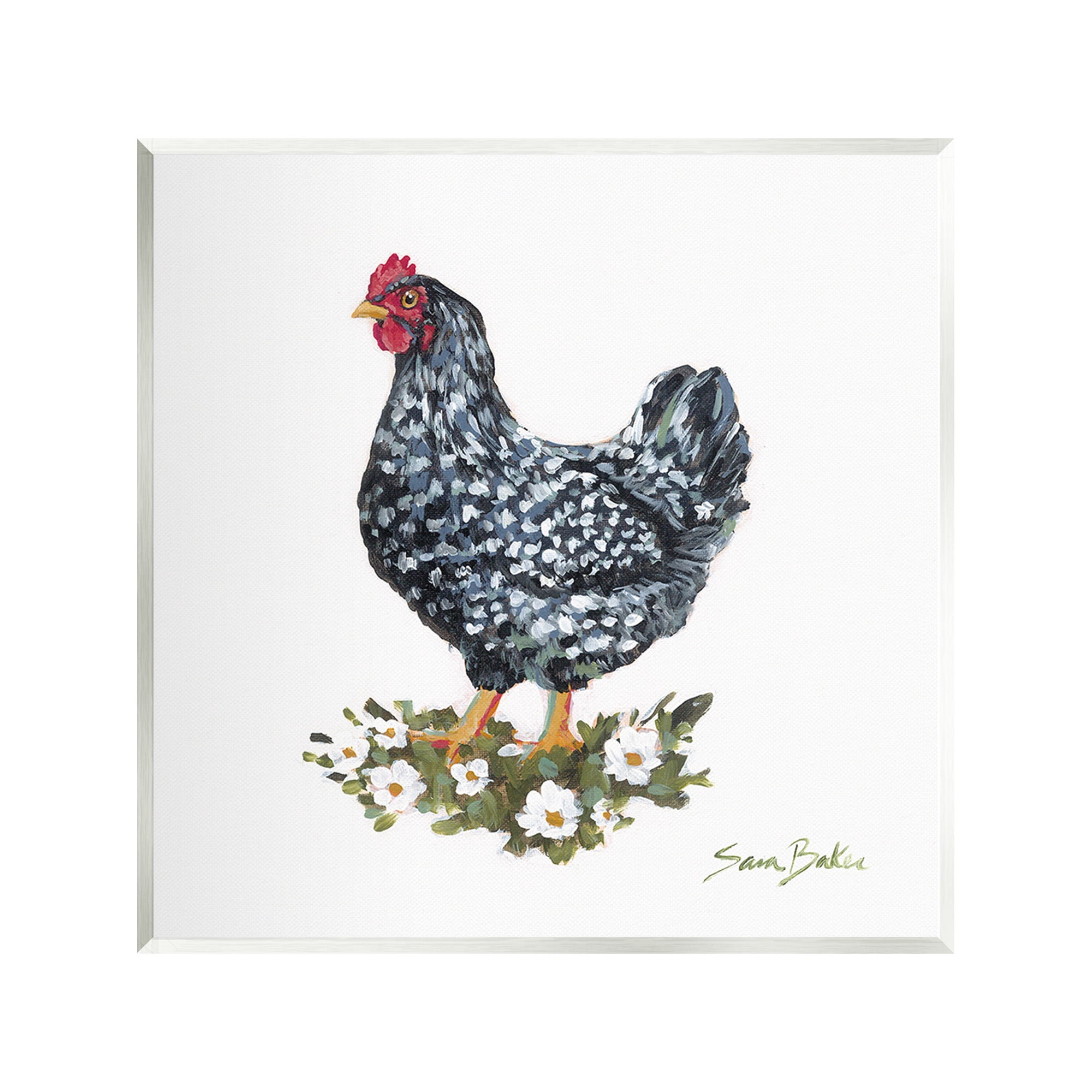 Stupell Industries Country Hen with Daisies Animals & Insects Painting Unframed Art Print Wall Art, 12 x 12