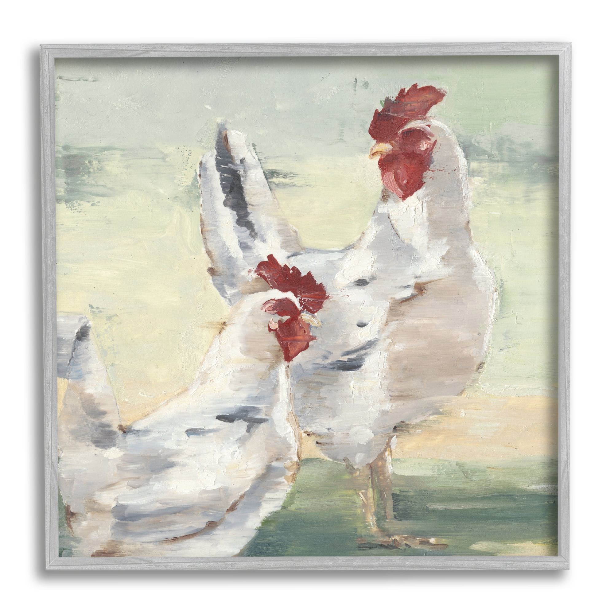 Stupell Industries Country Hens Farmhouse Portrait Animals & Insects Painting Gray Framed Art Print Wall Art