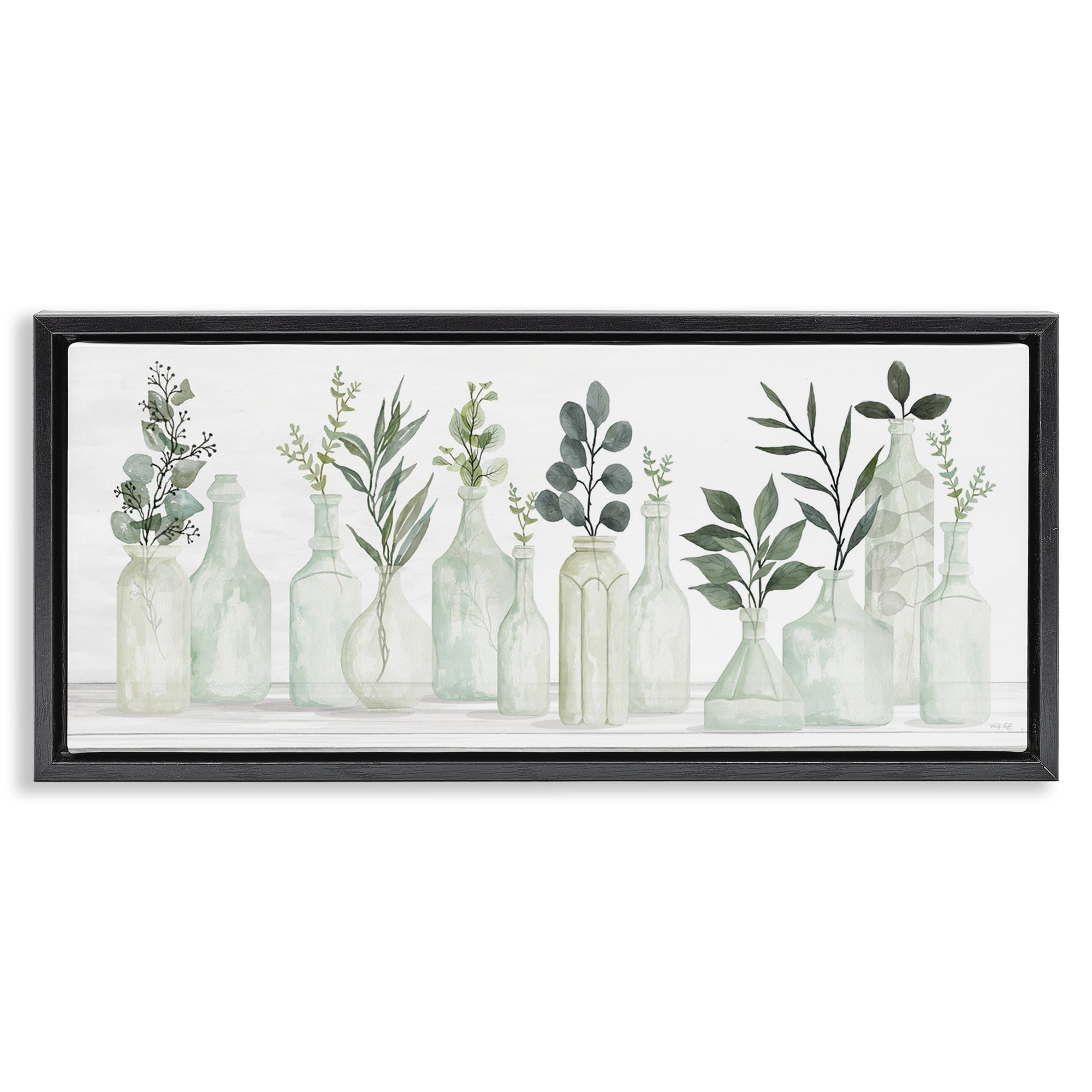 Stupell Industries Country Herb Jars Botanical & Floral Painting Black Floater Framed Art Print Wall Art, 25 x 11