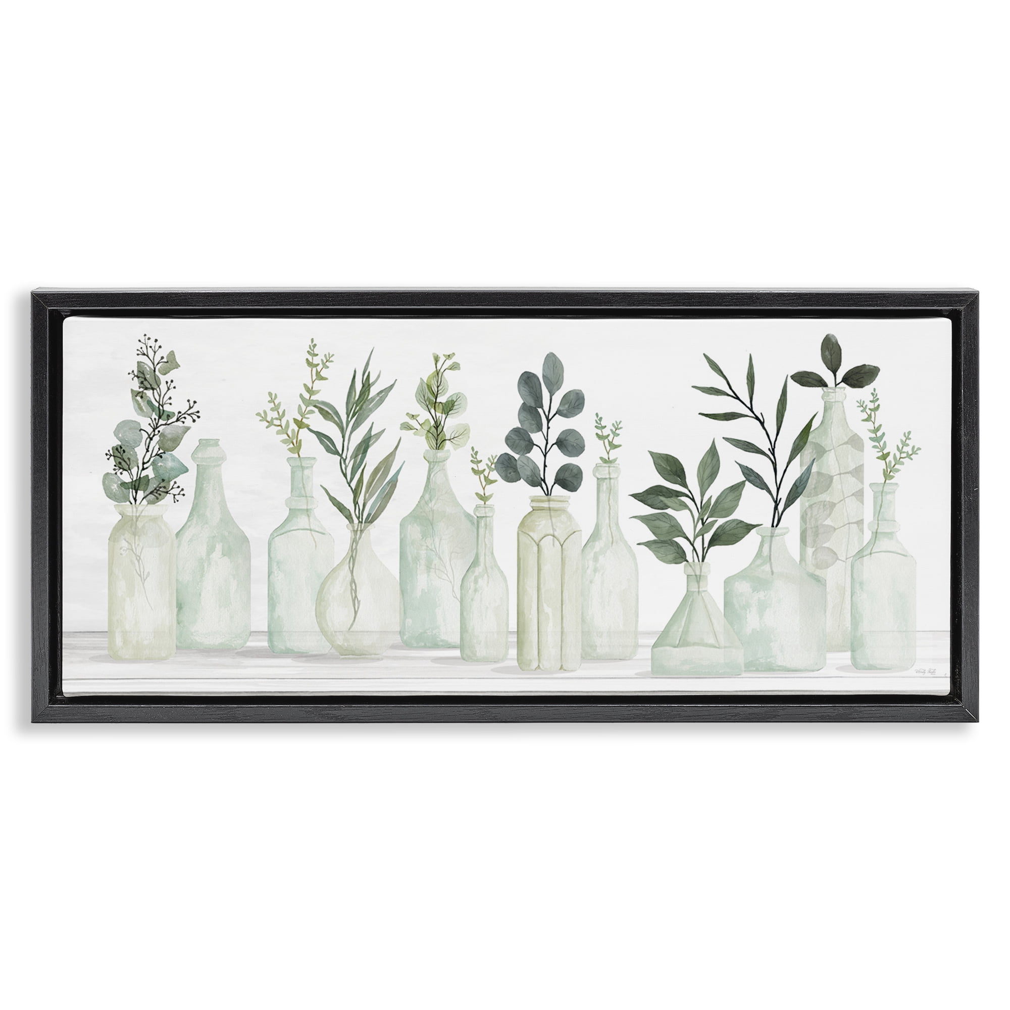 Stupell Industries Country Herb Jars Botanical & Floral Painting Black Floater Framed Art Print Wall Art, 31 x 14