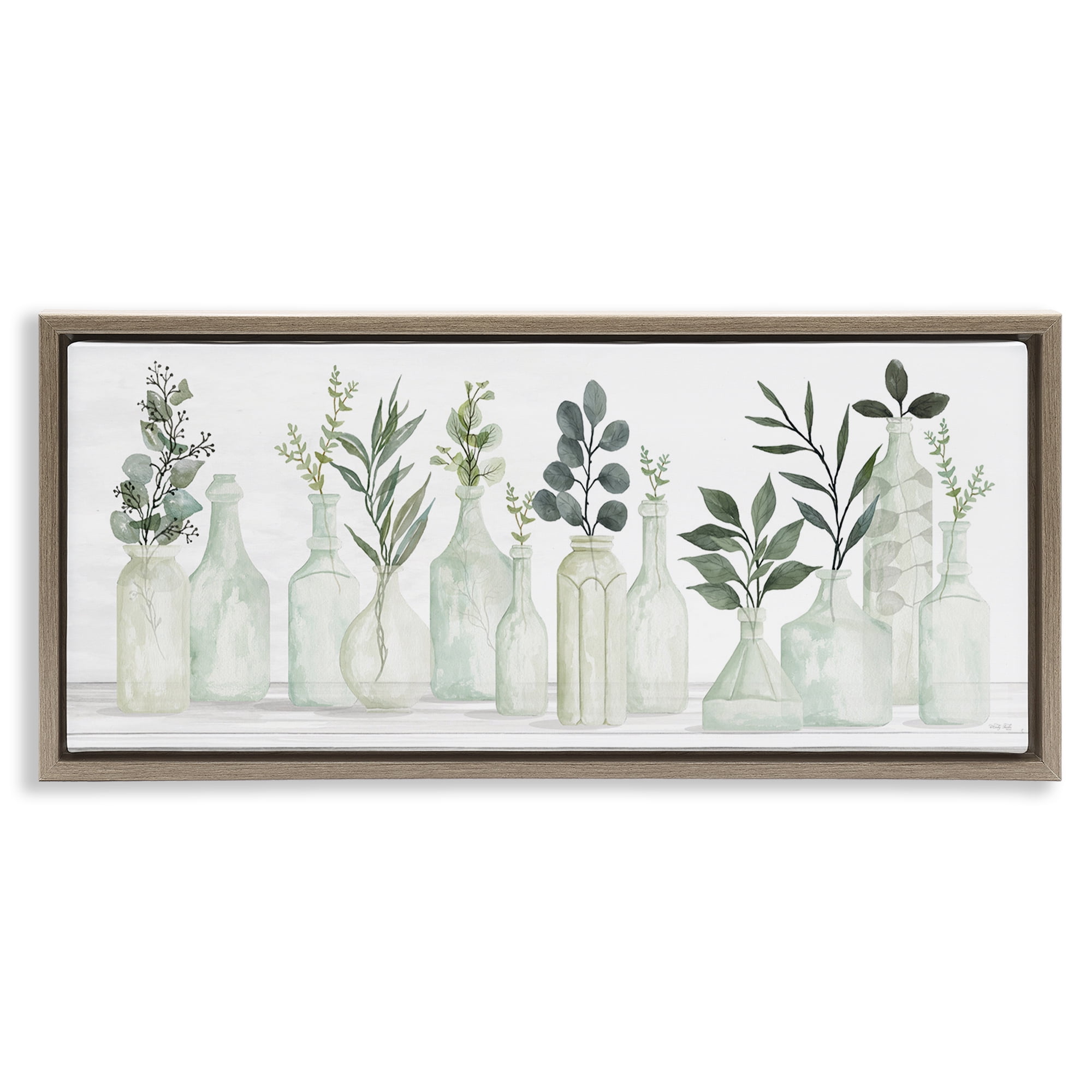 Stupell Industries Country Herb Jars Botanical & Floral Painting Brown Floater Framed Art Print Wall Art, 25 x 11