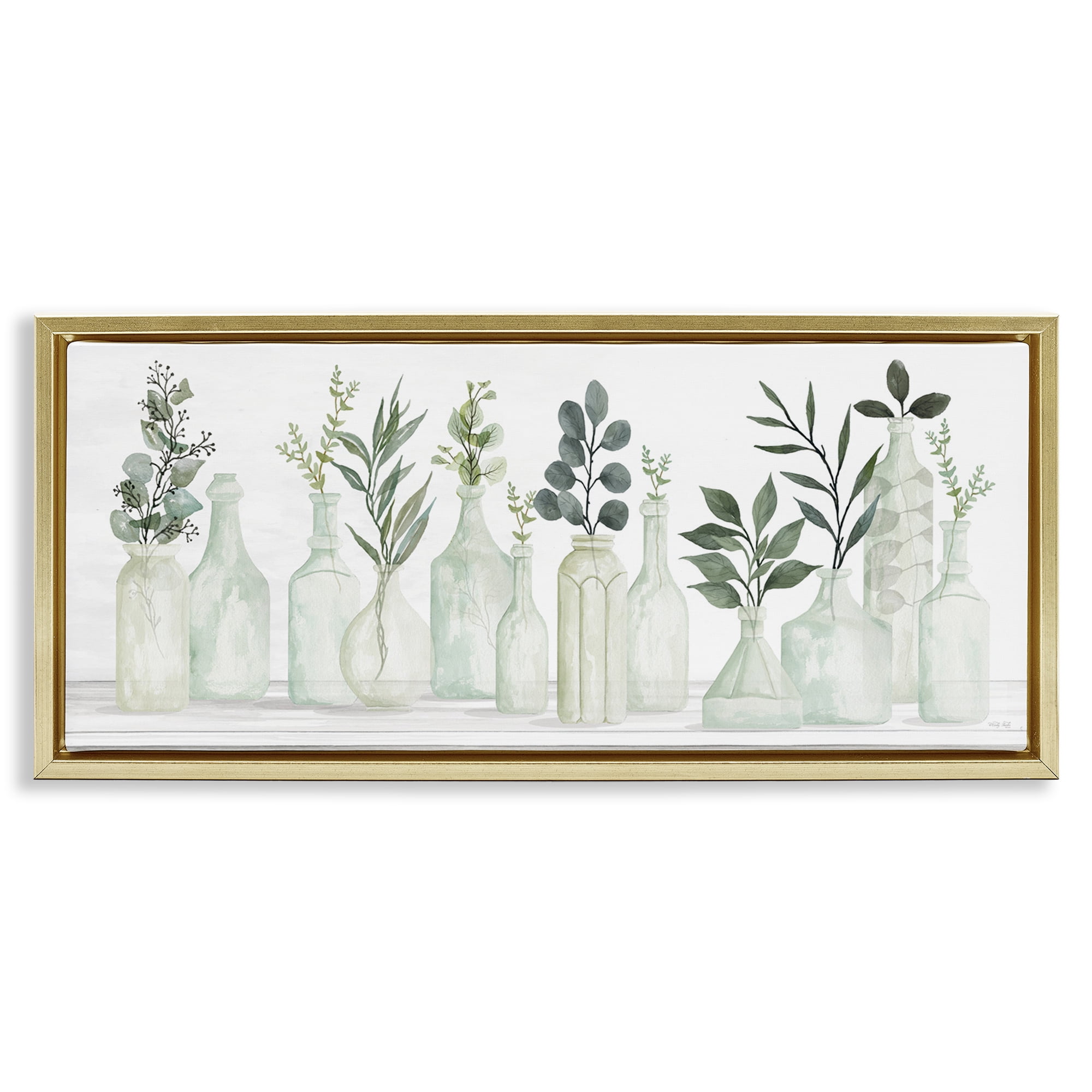 Stupell Industries Country Herb Jars Botanical & Floral Painting Gold Floater Framed Art Print Wall Art, 25 x 11