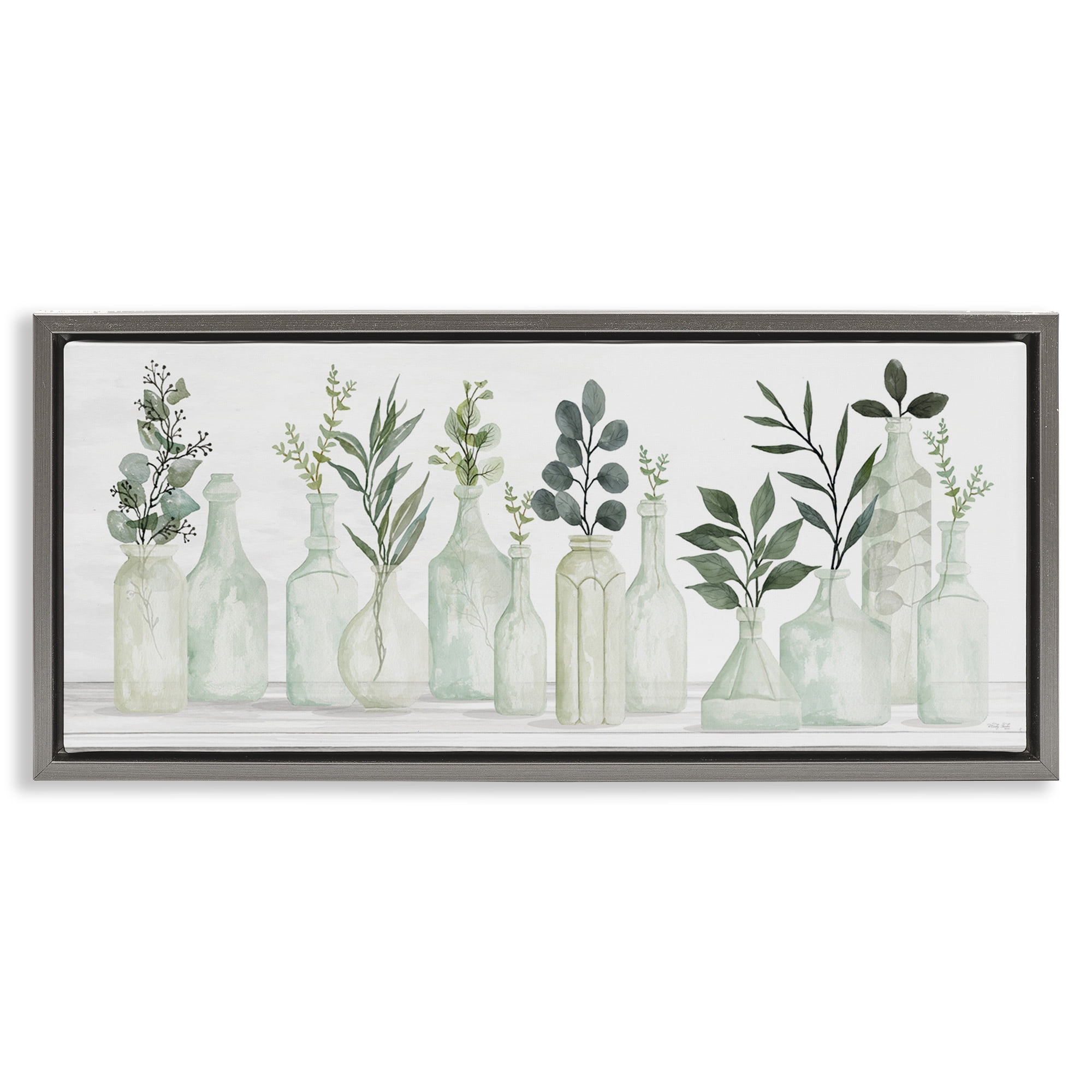 Stupell Industries Country Herb Jars Botanical & Floral Painting Gray Floater Framed Art Print Wall Art, 31 x 14