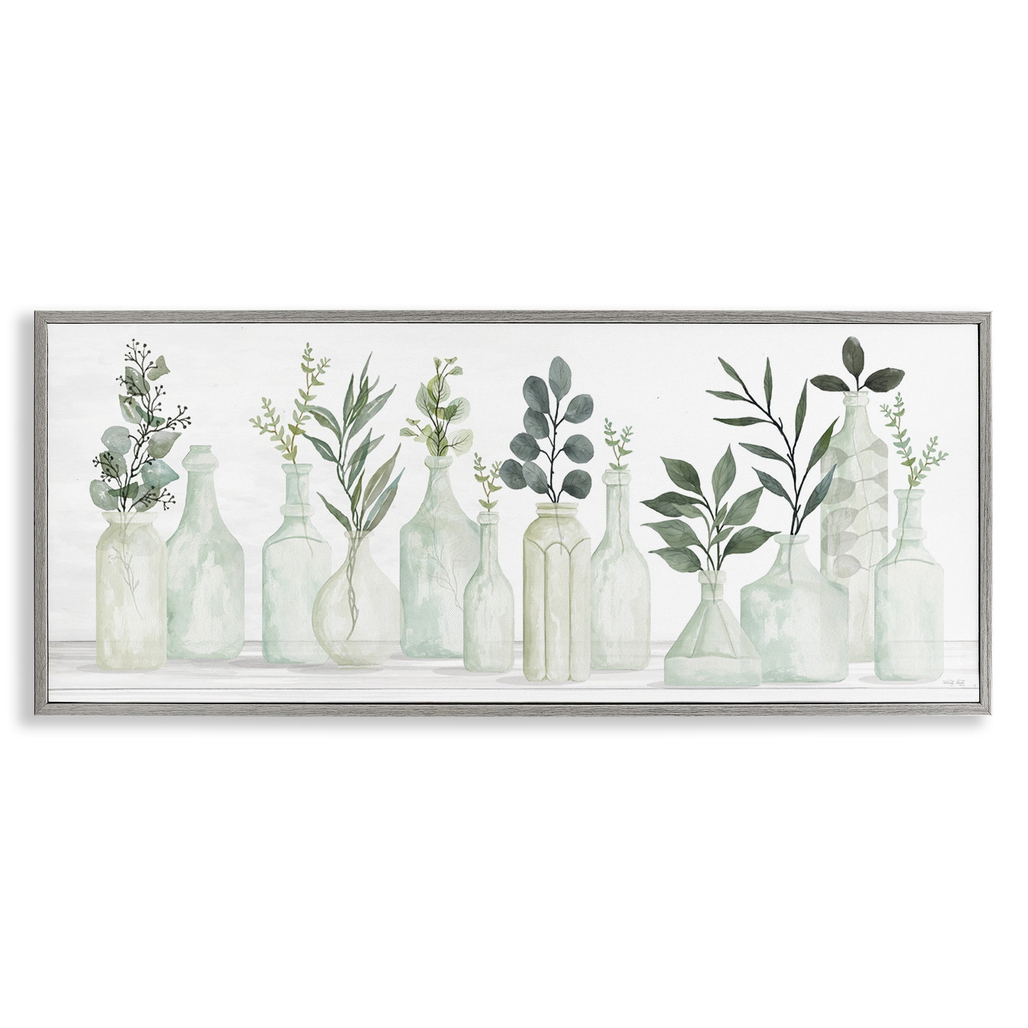 Stupell Industries Country Herb Jars Botanical & Floral Painting Gray Framed Art Print Wall Art, 24 x 10