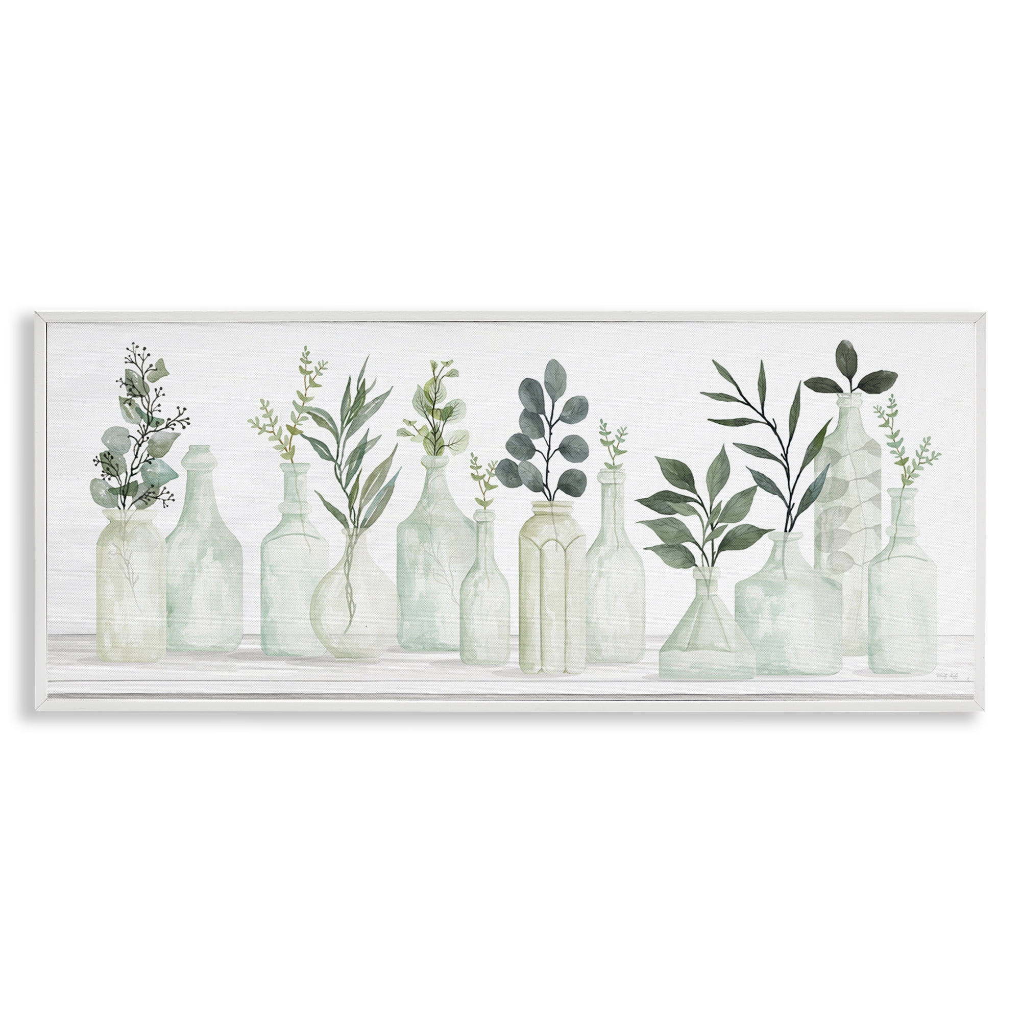 Stupell Industries Country Herb Jars Botanical & Floral Painting White Framed Art Print Wall Art, 24 x 10