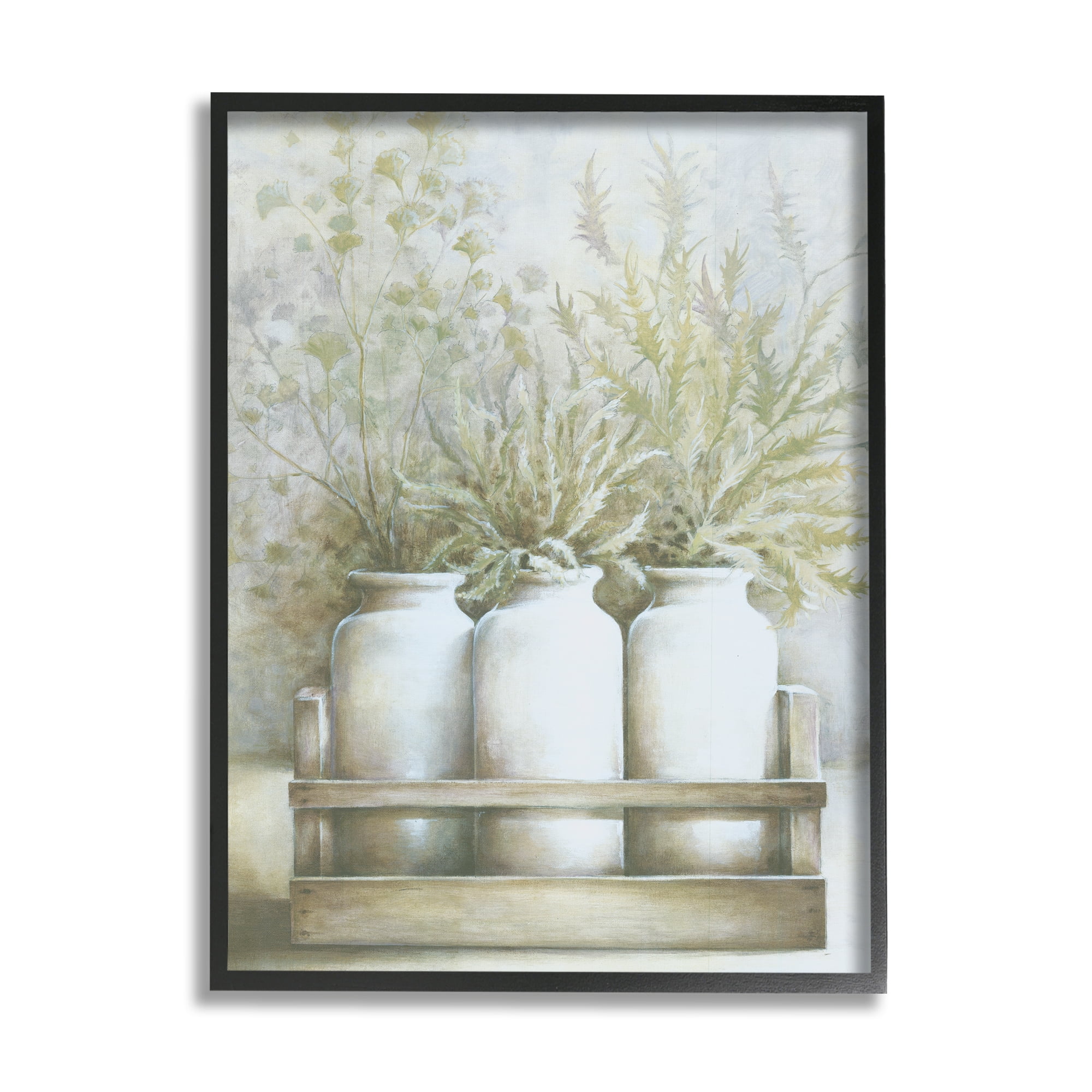 Stupell Industries Country Herbal Blooms Varied Plants Milk Jugs Painting Black Framed Art Print Wall Art, Design by White Ladder