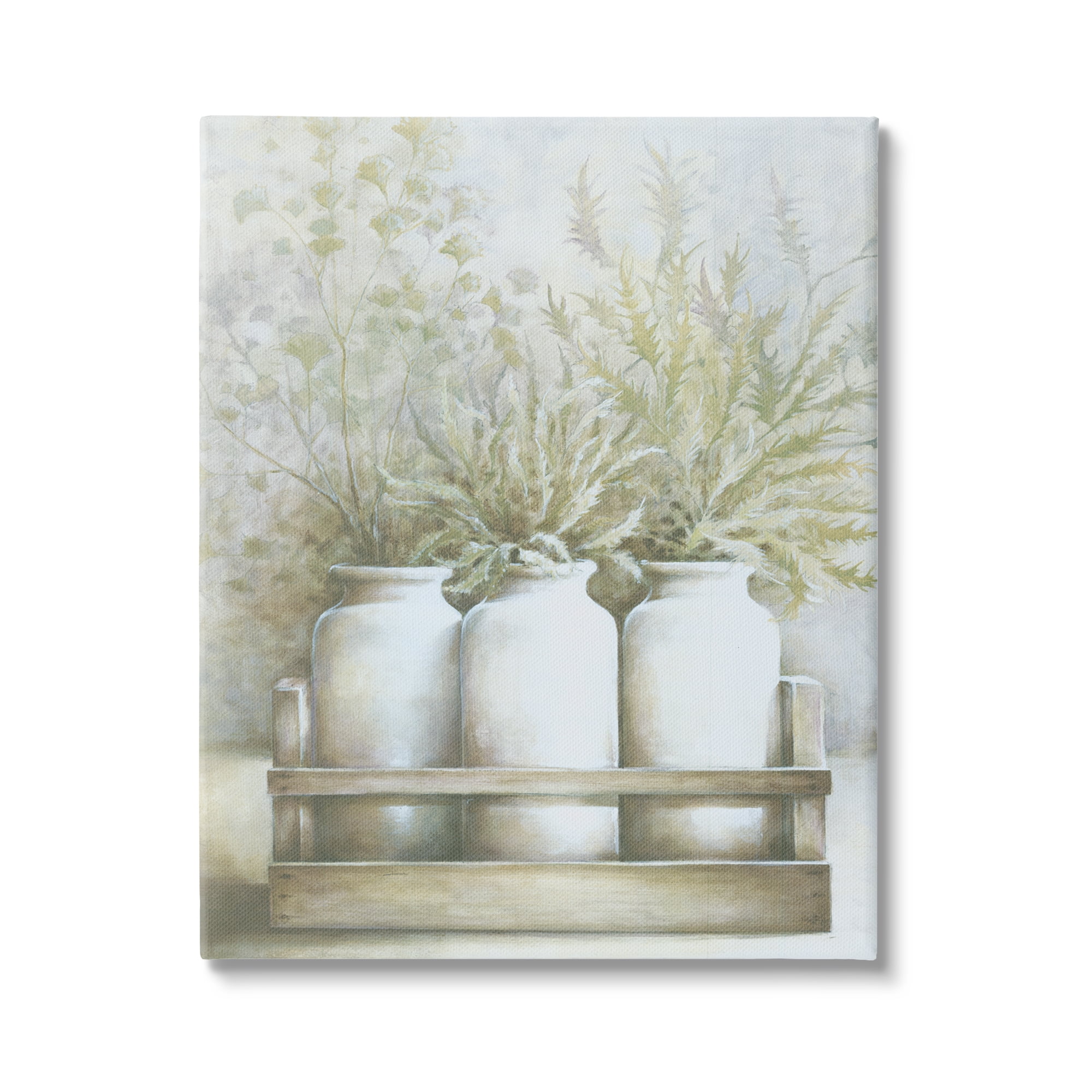 Stupell Industries Country Herbal Blooms Varied Plants Milk Jugs Painting Gallery Wrapped Canvas Print Wall Art, Design by White Ladder