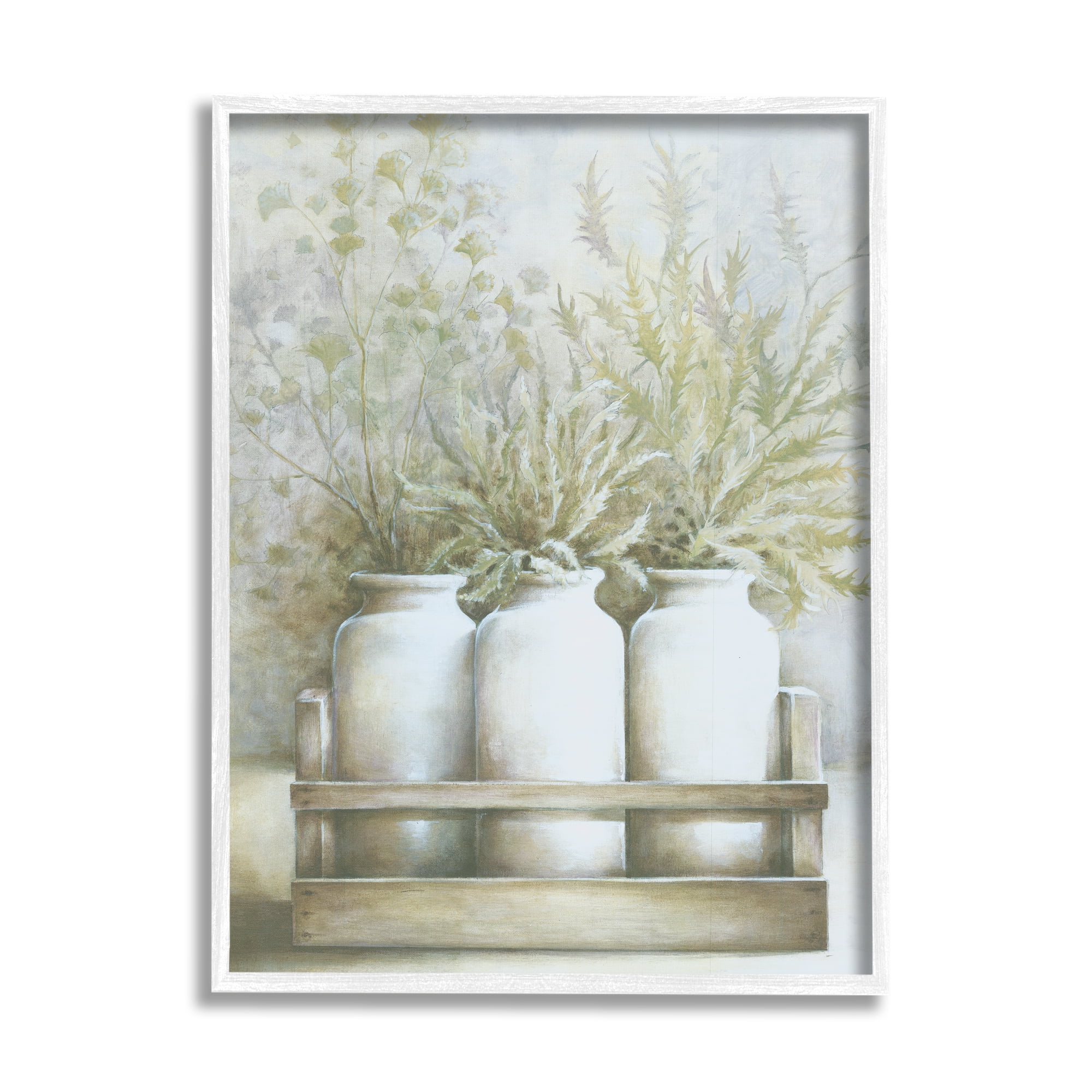 Stupell Industries Country Herbal Blooms Varied Plants Milk Jugs Painting White Framed Art Print Wall Art, Design by White Ladder