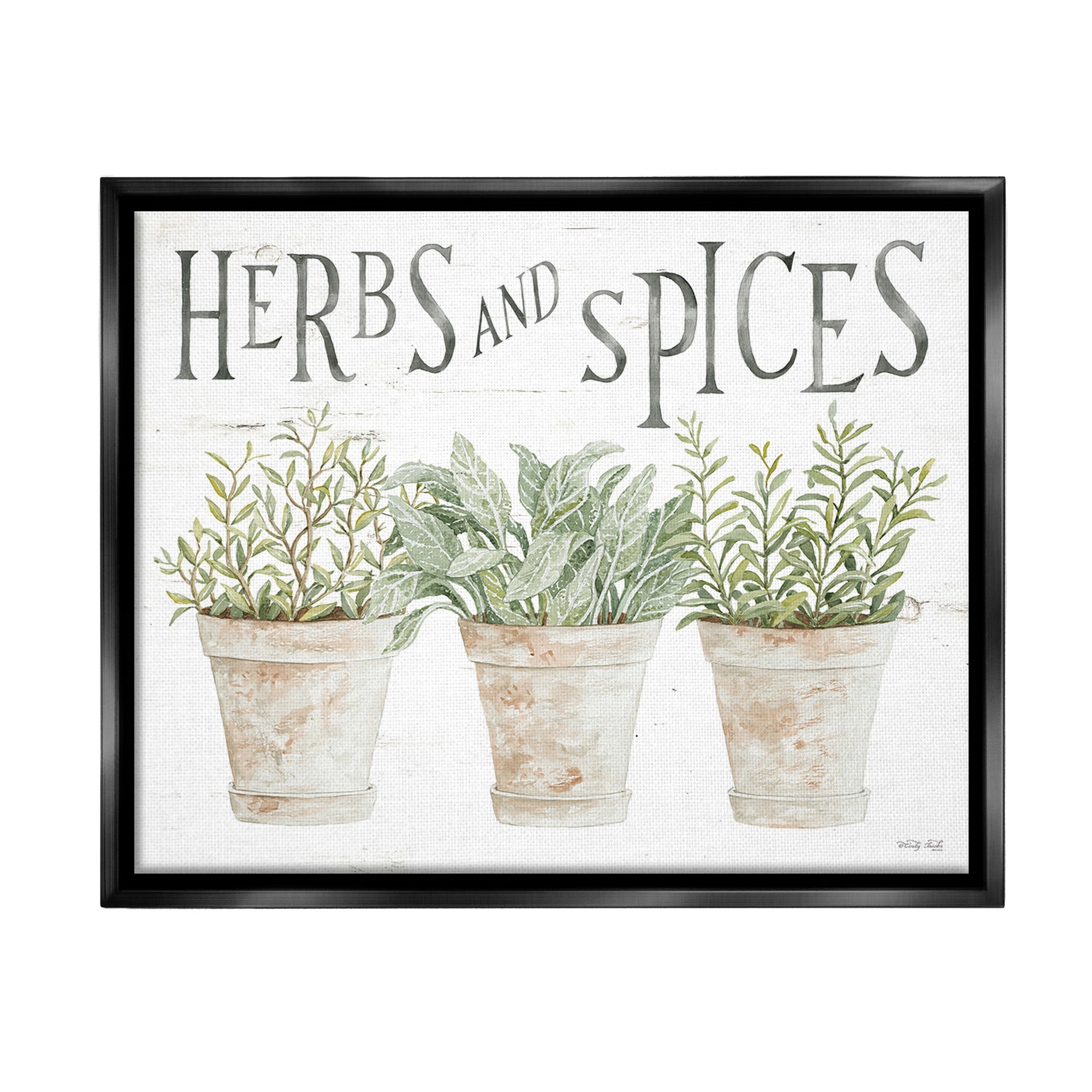 Stupell Industries Country Herbs & Spices Botanical & Floral Painting Black Floater Framed Canvas Art Print Wall Art, 31 x 25