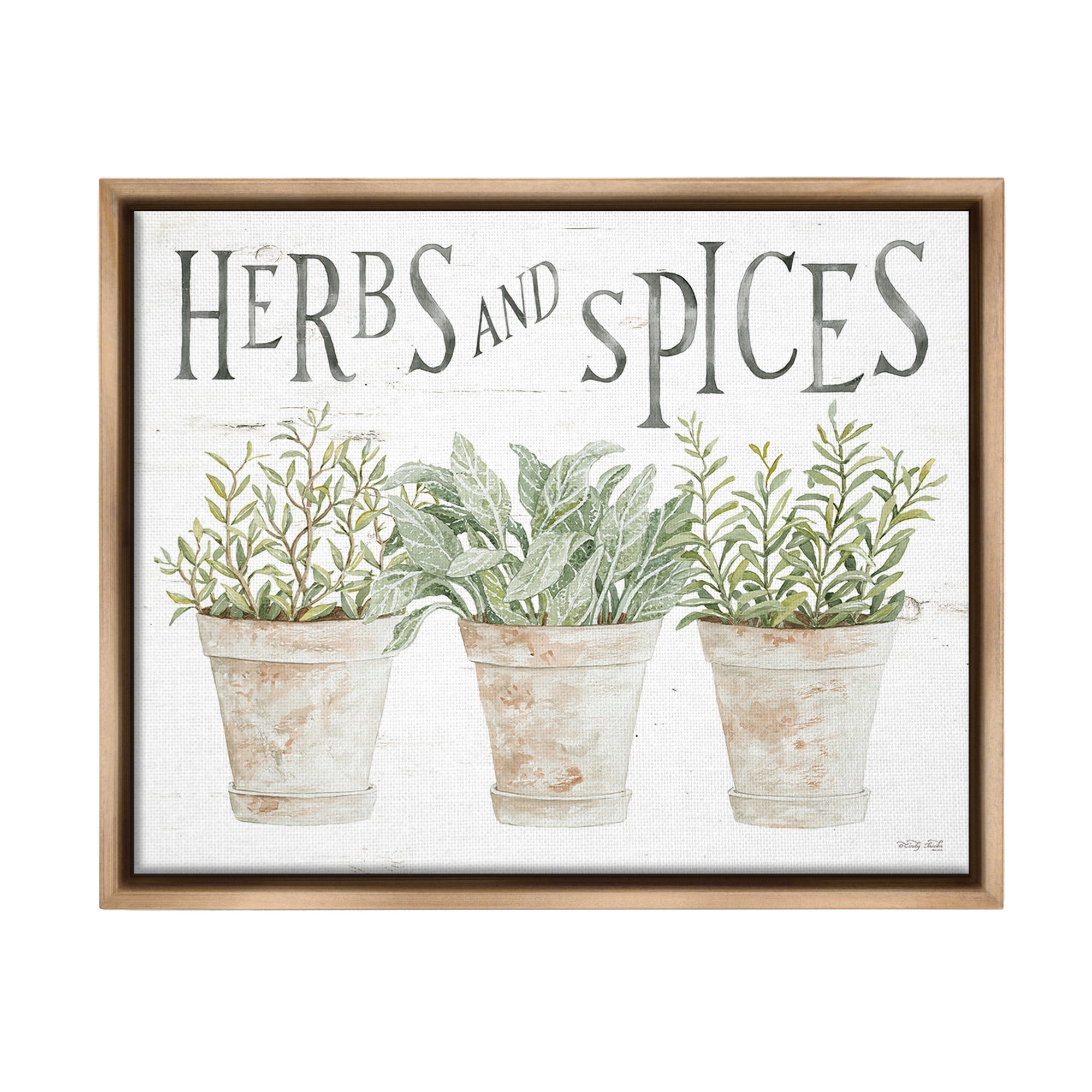 Stupell Industries Country Herbs & Spices Botanical & Floral Painting Brown Floater Framed Canvas Art Print Wall Art, 21 x 17