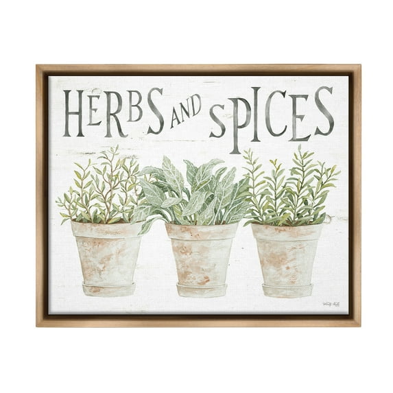 Stupell Industries Country Herbs & Spices Botanical & Floral Painting Brown Floater Framed Canvas Art Print Wall Art, 31 x 25