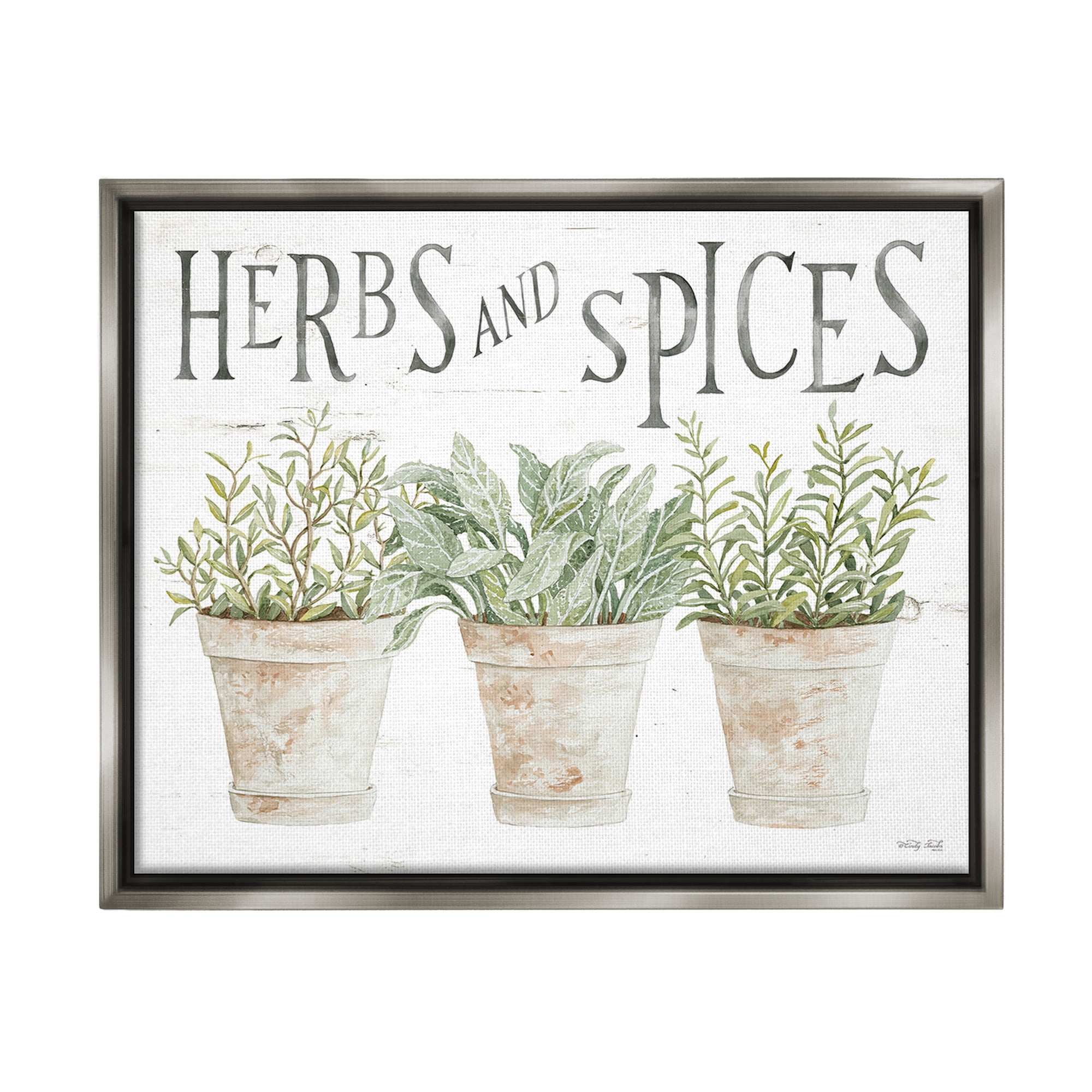 Stupell Industries Country Herbs & Spices Botanical & Floral Painting Gray Floater Framed Canvas Art Print Wall Art, 31 x 25