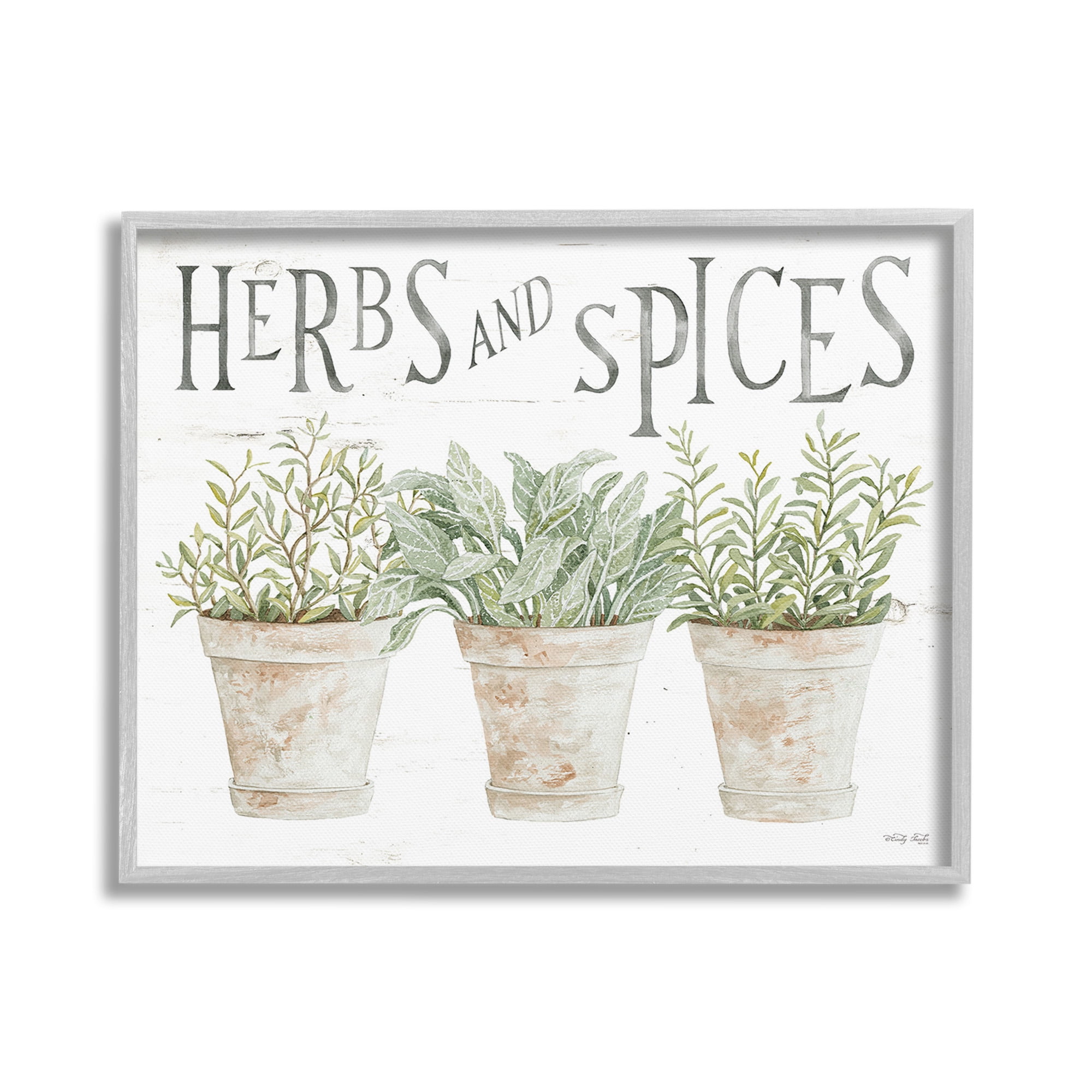 Stupell Industries Country Herbs & Spices Botanical & Floral Painting Gray Framed Art Print Wall Art, 30 x 24