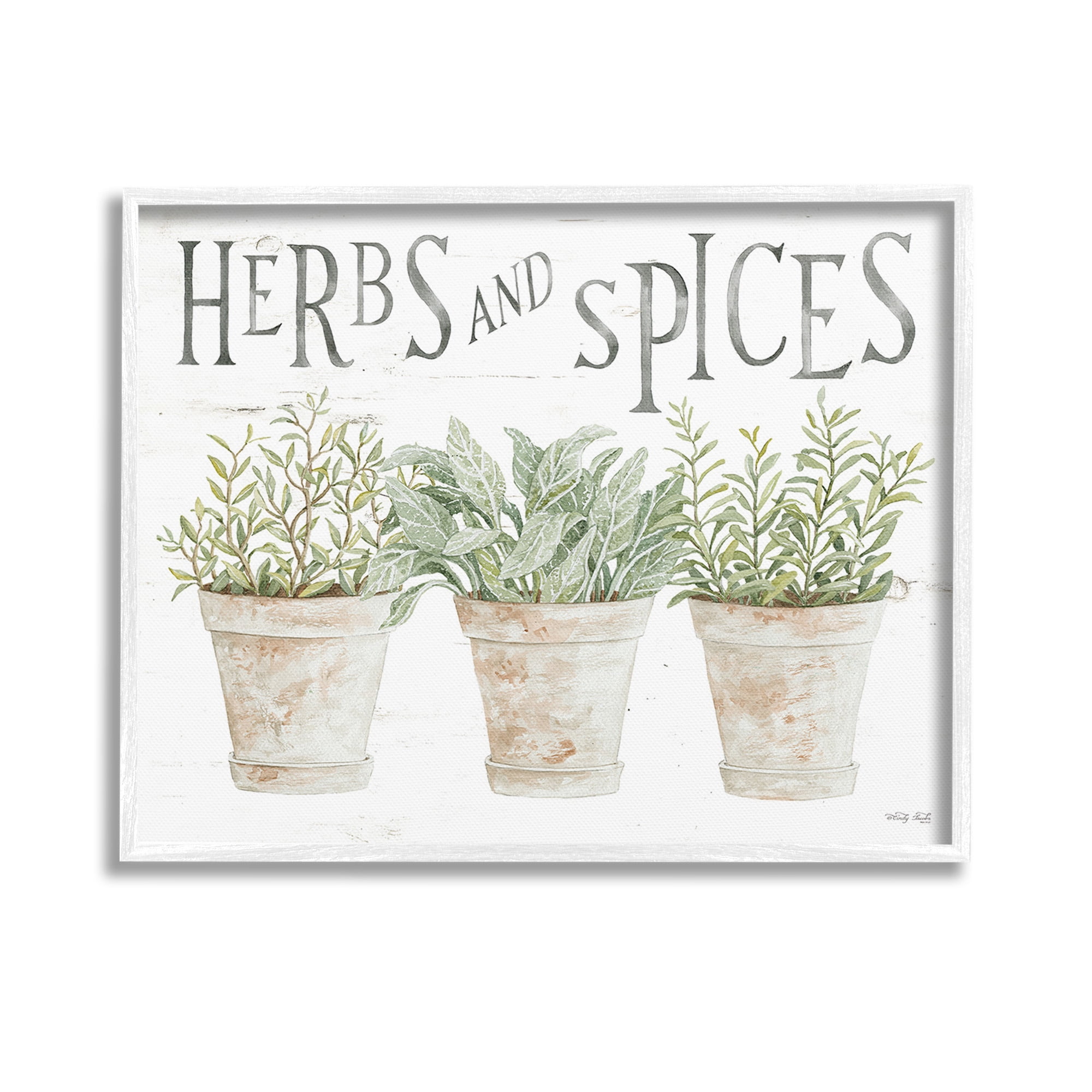 Stupell Industries Country Herbs & Spices Botanical & Floral Painting White Framed Art Print Wall Art, 14 x 11