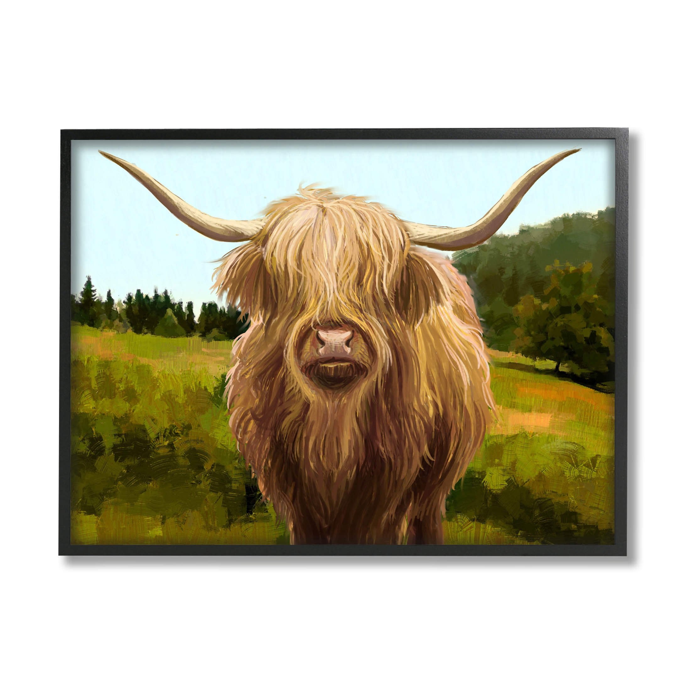 Stupell Industries Country Highland Cattle Grazing Painting Black Framed Art Print Wall Art, Design by Ziwei Li
