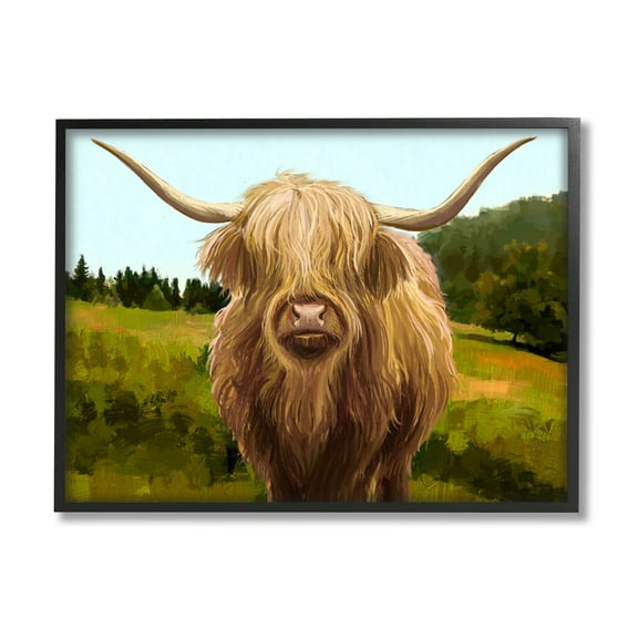 Stupell Industries Country Highland Cattle Grazing Painting Black Framed Art Print Wall Art, Design by Ziwei Li