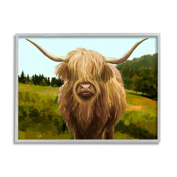 Stupell Industries Country Highland Cattle Grazing Painting Gray Framed Art Print Wall Art, Design by Ziwei Li