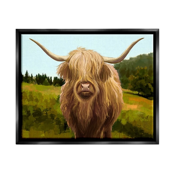 Stupell Industries Country Highland Cattle Grazing Painting Jet Black Floating Framed Canvas Print Wall Art, Design by Ziwei Li